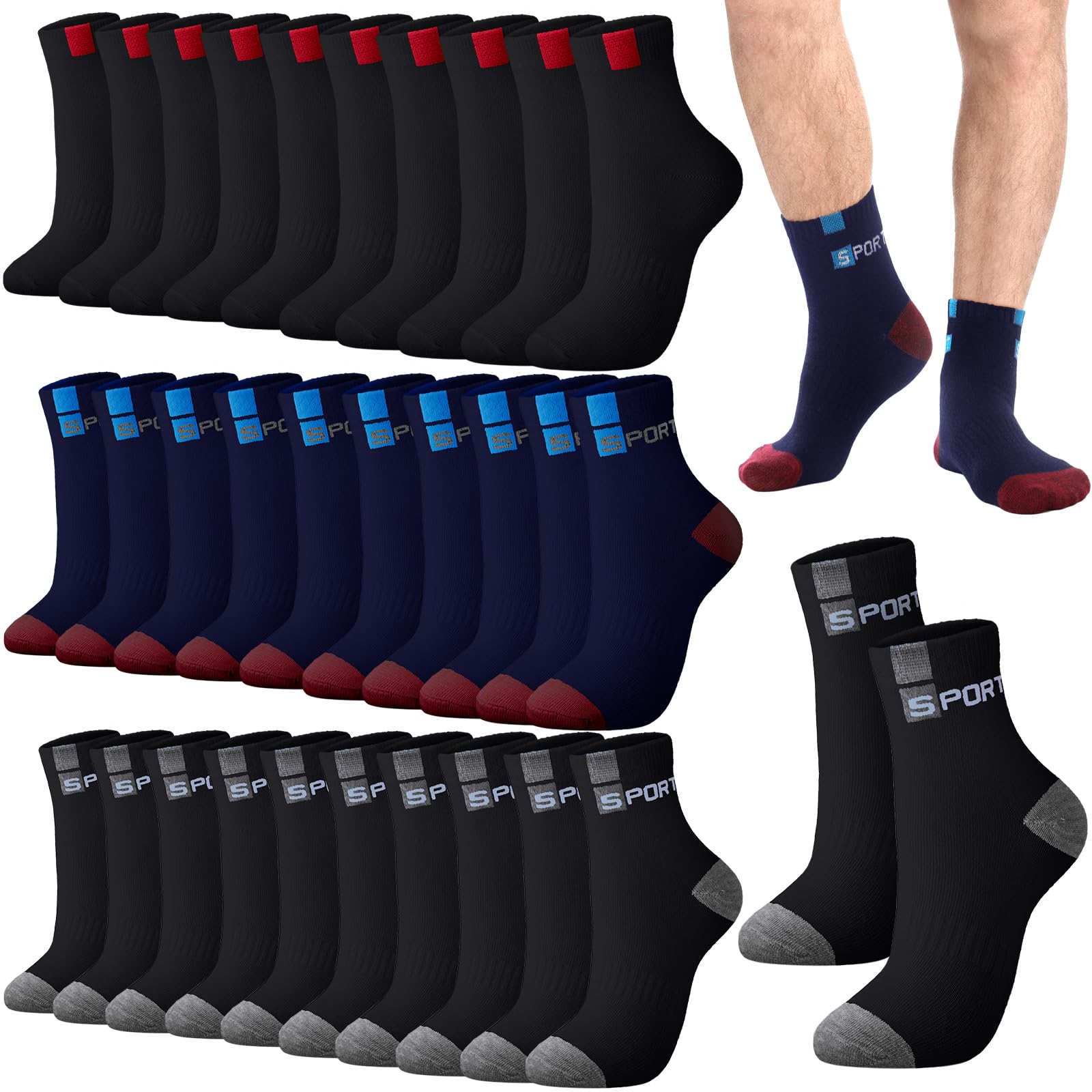 Bencailor 15 Pairs Men's Crew Socks - Breathable Athletic Socks for Running, Gym & Sports - Lightweight Comfortable Casual Socks for Daily Wear & Workout
