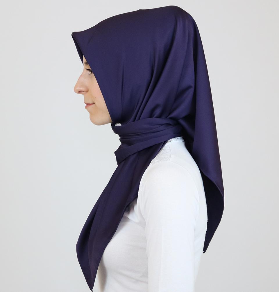 Aker Satin Square Hijab Scarf 6385 994 Indigo - Soft & Lightweight Muslim Headscarf for Women, Perfect for Daily Wear, Prayer, and Special Occasions
