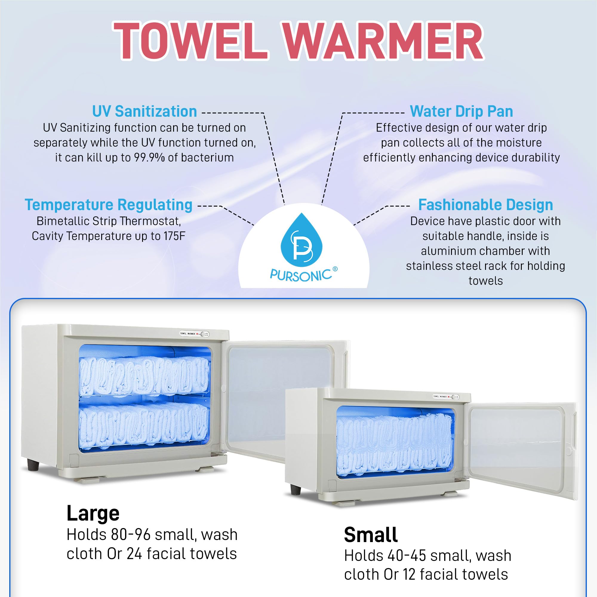 Pursonic 8L Professional Towel Warmer with UV Sterilization | 360° Heating & Separate Water Tank | Aluminum Interior | Perfect for Bathroom, Spa, Salon & Home Use | White | Warm Towels for Relaxation & Hygiene