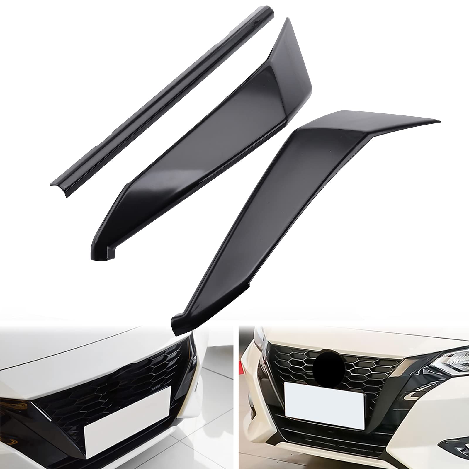 MotorFansClub Front Grill Frame Cover Trim Fit for Nissan Sentra 2020 2021 2022 - 3PCS Glossy Black Grille Trim - Upgrade Your Car's Style for Daily Driving & Car Shows