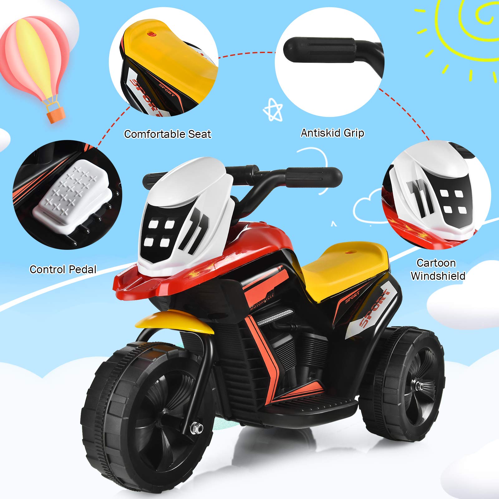 HONEY JOY 6V Kids Electric Motorcycle with Training Wheels - Ride-On Toy for Boys & Girls (Black) - Outdoor Play & Gifts