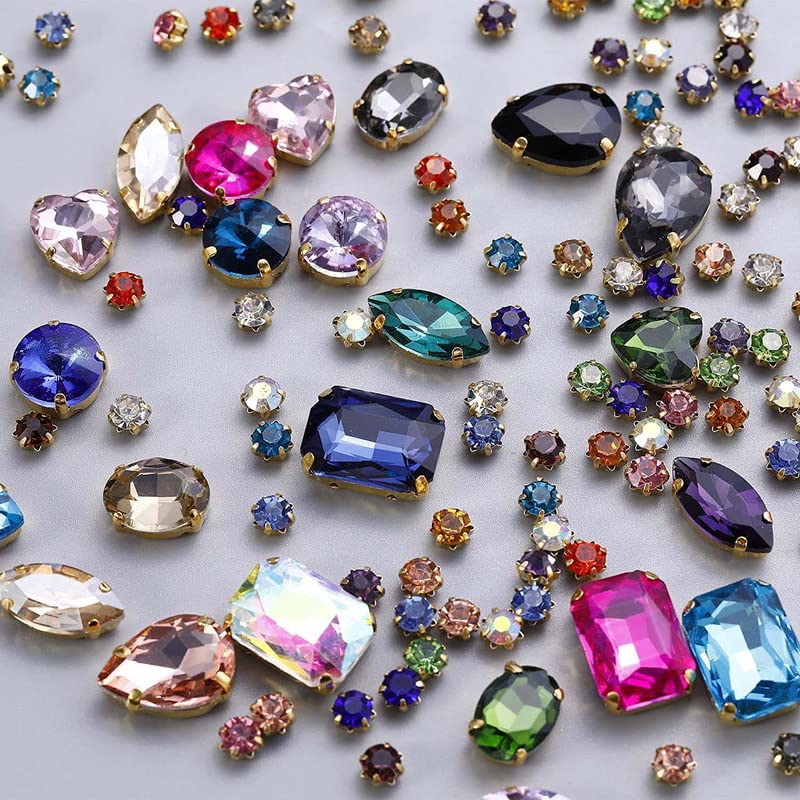30Pcs Mixed Copper & Gold Claw Rhinestones with Crystal AB - Small Sew-on Gems for DIY Jewelry Making, Clothing Embellishment, Handcraft Accessories - Perfect for Bridal Decor, Costume Design & Nail Art