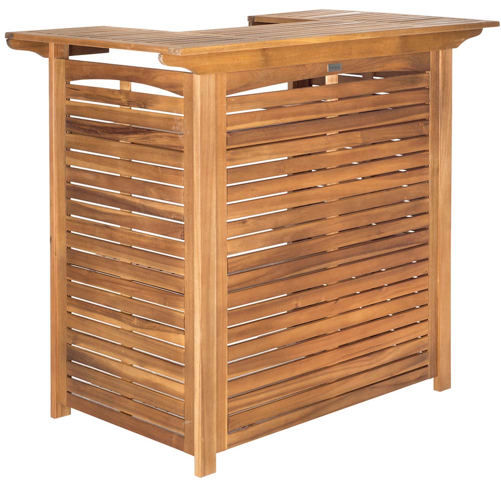 SAFAVIEH Monterey Teak Bar Table - Outdoor Dining Furniture, Weather-Resistant Teak Brown Patio Table for Backyard, Deck, Poolside & Garden Use