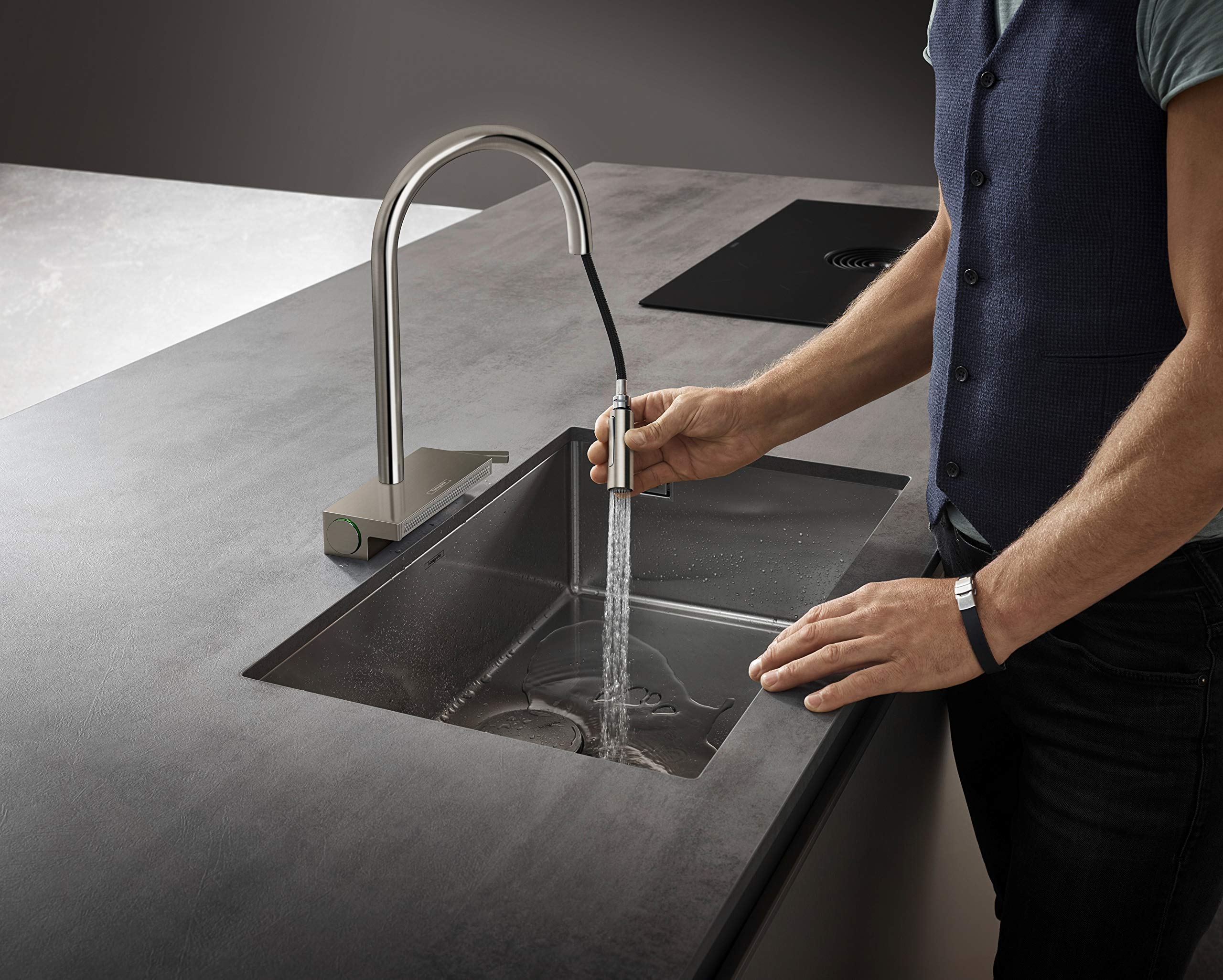 Hansgrohe Aquno Select Stainless Steel High Arc Pull Down Kitchen Faucet with Magnetic Docking Spray Head - Modern Design for Sink & Countertop - Perfect for Home Kitchen Renovation & Daily Cooking Tasks