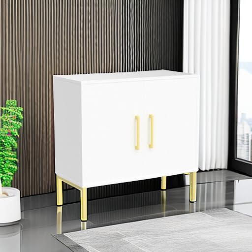 LYNSOM 2-Piece White Accent Storage Cabinet Set with Doors & Adjustable Shelves - Freestanding Office Cabinet, Modern Sideboard Buffet Table for Dining Room, Living Room, Hallway - Perfect for Home Organization & Stylish Storage Solutions