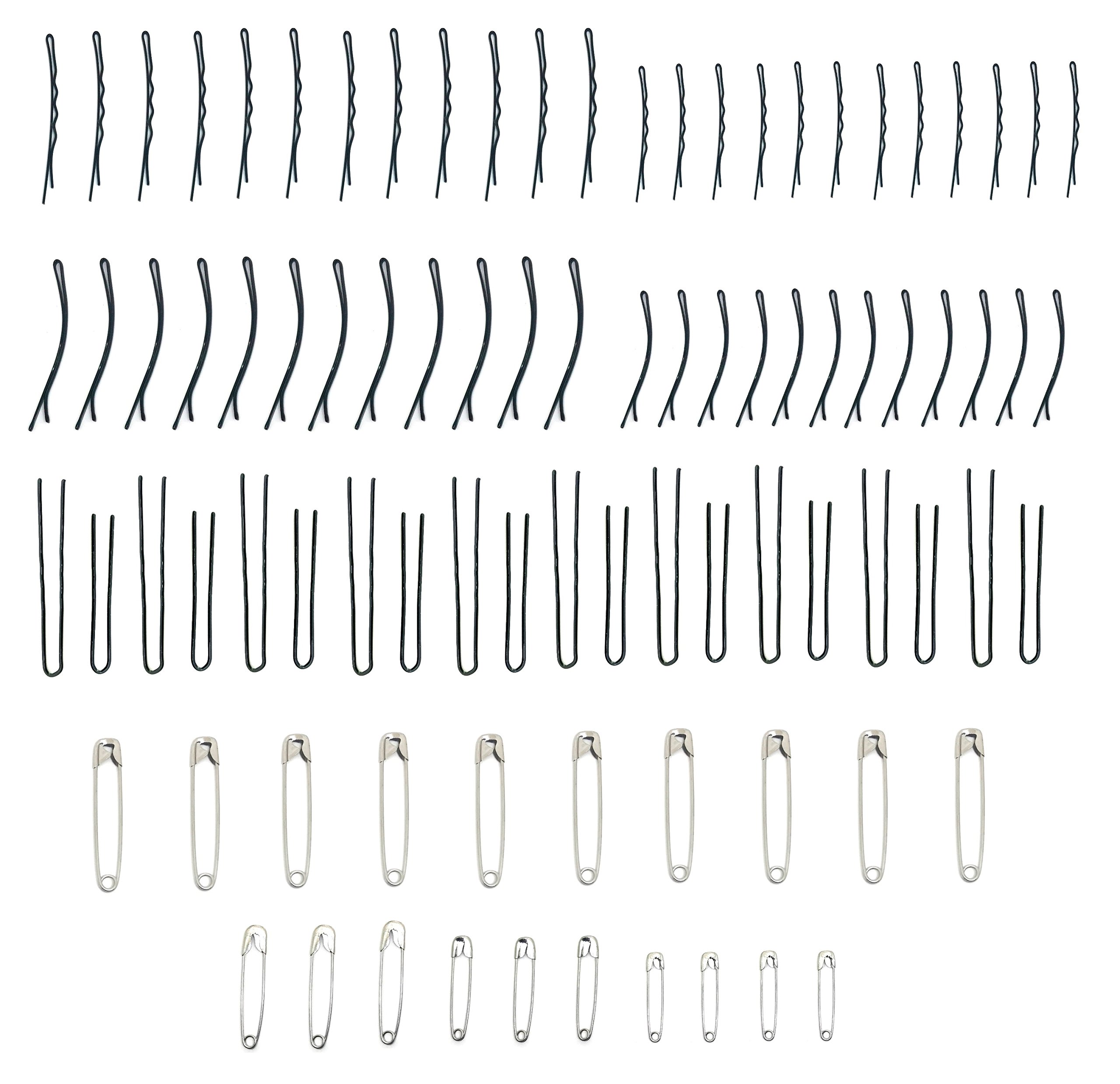 HRBS 100-Piece Hair Pin Set - 25 Bob Pins, 25 Side Pins, 20 Juda Pins, 20 Large Safety Pins, 10 Mixed Safety Pins - Hair Accessories for Women & Girls - Perfect for Braids, Buns, Updos & Everyday Hairstyles
