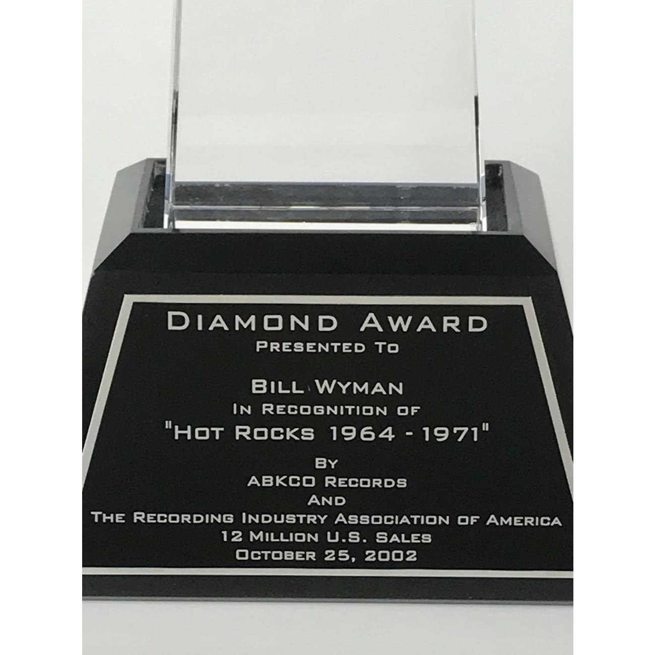 Rolling Stones Hot Rocks RIAA Diamond Album Award Presented to Bill Wyman - Rare Collectible Music Memorabilia for Fans & Collectors - Perfect for Display in Music Rooms, Theaters, and Rock Memorabilia Collections