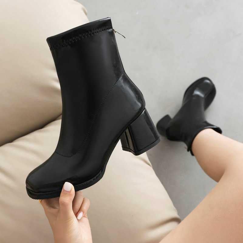 Women's Chunky Block Heel Square Toe Platform Ankle Boots - Mid Calf & Ankle High Heel Boots for Fall Winter Fashion | Perfect for Office, Party & Casual Outfits