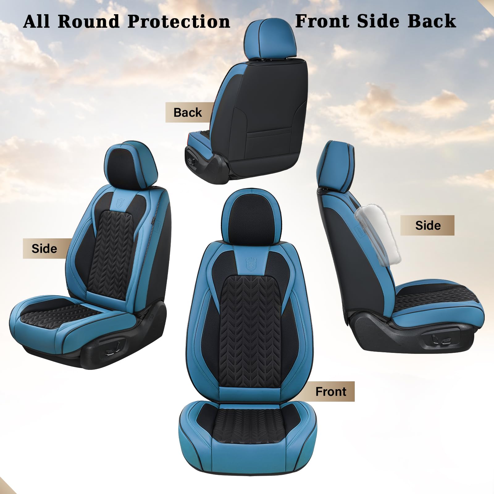 Breathable Faux Leather Car Seat Covers Full Set (5 Seats) - Universal Fit for Most Vehicles | Winter Protection & Comfort Cushion | Blue | Ideal for Daily Commute, Road Trips & Family Cars