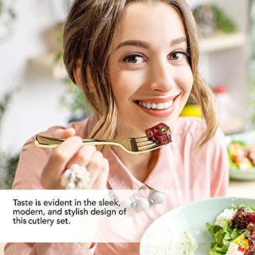 Stock Your Home 125 Heavy Duty Disposable Plastic Forks - Elegant Gold Cutlery-Style Utensils for Catering, Restaurants, Parties & Weddings | Perfect for Outdoor Events, Picnics & Formal Dining