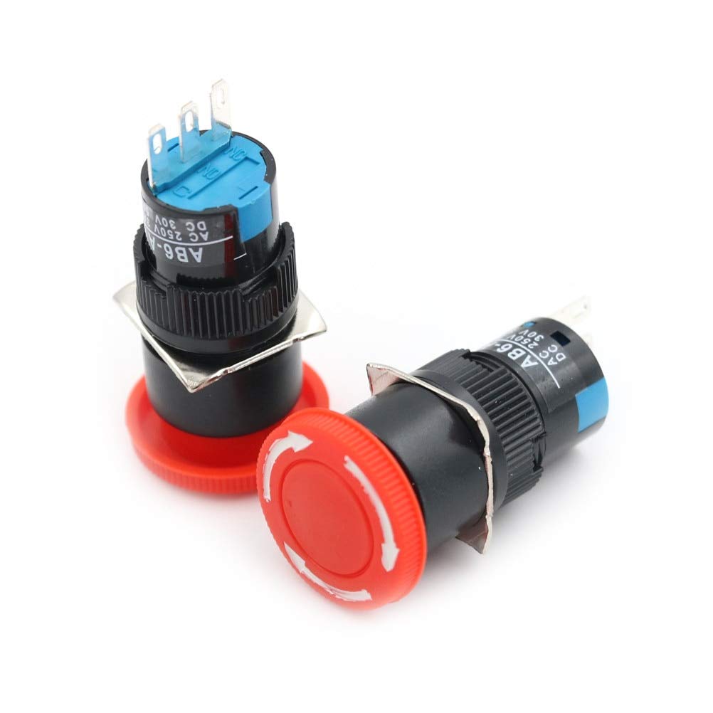 2Pcs Red Mushroom Cap Emergency Stop Push Button Switch AC 250V 5A - Latching Self-Lock Safety Switch for Elevator, Lift, and Industrial Equipment | Emergency Power Cutoff for Machinery & Automation Systems