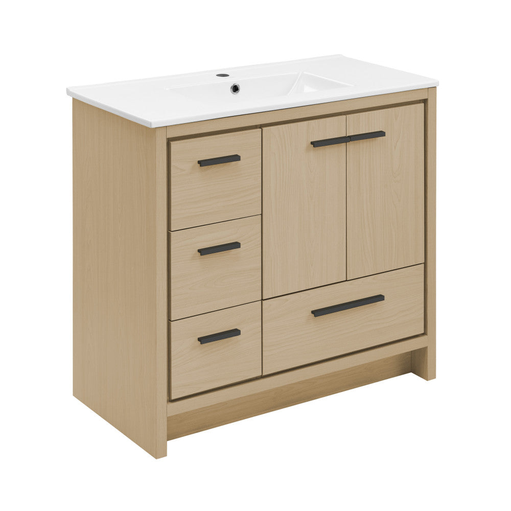 Virage 36 Inch Freestanding Bathroom Vanity with Sink Top - Natural Oak Wood Bathroom Cabinet for Modern Home Decor | Perfect for Master Bath, Guest Bath & Powder Room