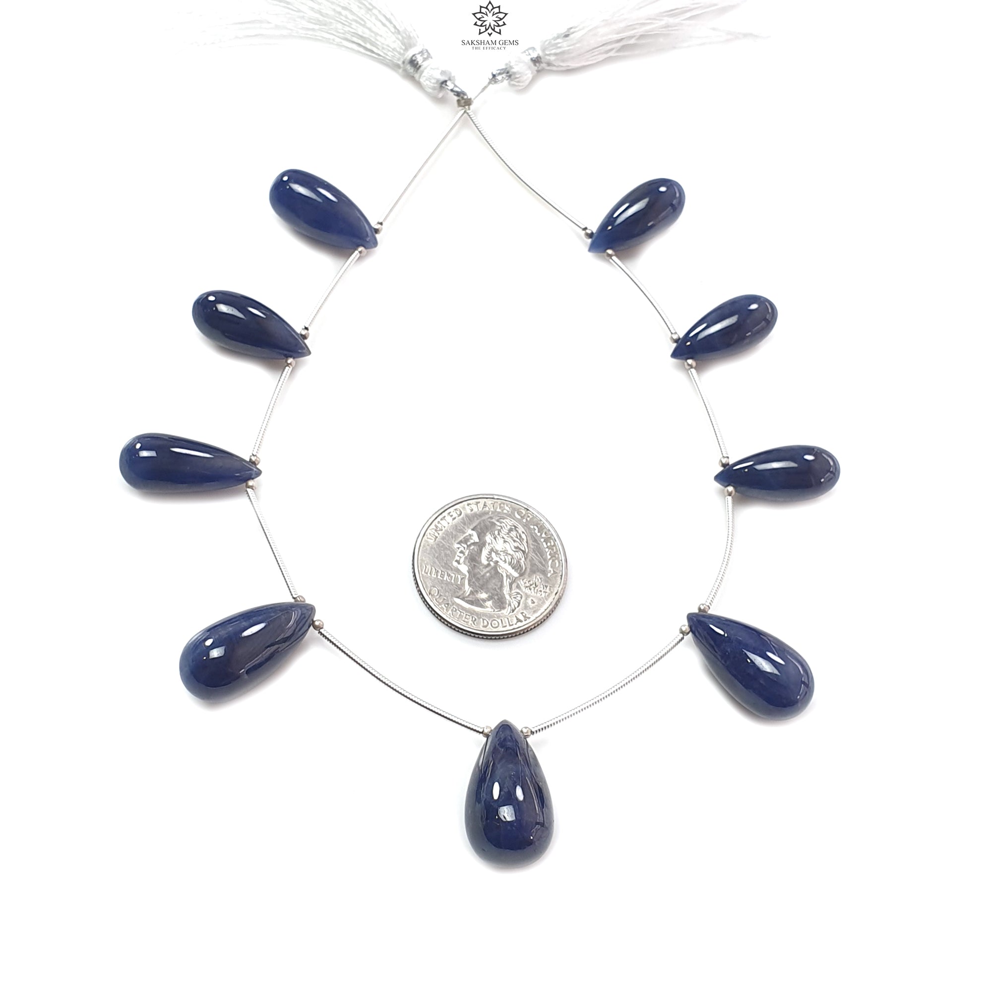 Natural Blue Sapphire Loose Beads - 183.85cts Untreated September Birthstone, 20mm & 22mm Teardrop Beads for Jewelry Making, 925 Silver Spacer Beads - Perfect for Necklaces, Bracelets & DIY Craft Projects