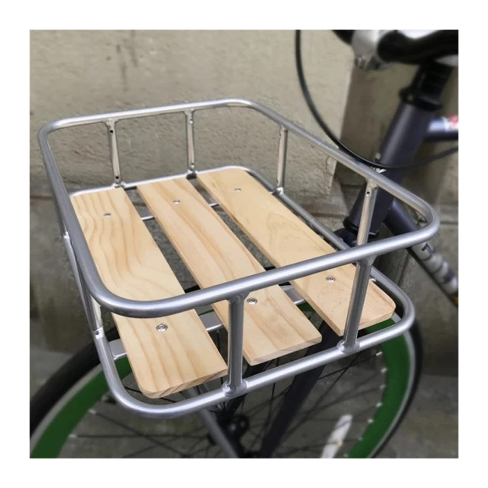 Vintage 700C Bike Basket - Wooden Front Handlebar Pannier Bag for 26 Inch Bicycle, MTB & Commuter Cycling Accessories (Silver, Medium) - Perfect for Urban Commuting, Grocery Shopping & Leisure Rides