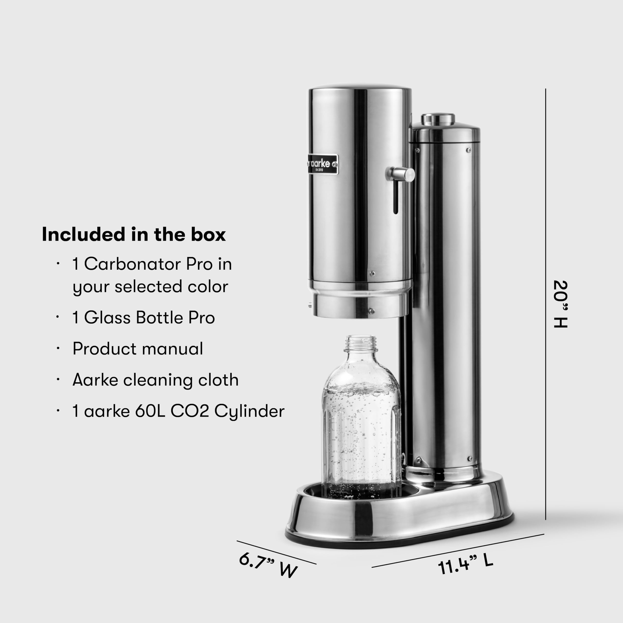 Aarke Carbonator Pro - Premium Sparkling Water Maker with 800mL Glass Reusable Bottle & CO2 Cylinder | Stainless Steel Carbonation Machine for Home, Office & Parties | Create Healthy Fizzy Drinks Easily