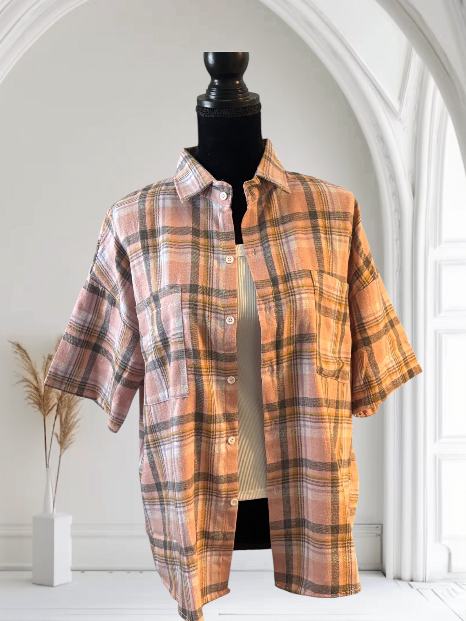 Women's Plaid Short Sleeve Button Up Shirt - Casual Summer Tops for Work & Outfits | Comfortable & Stylish Blouse for Office, Date Night & Outdoor Activities