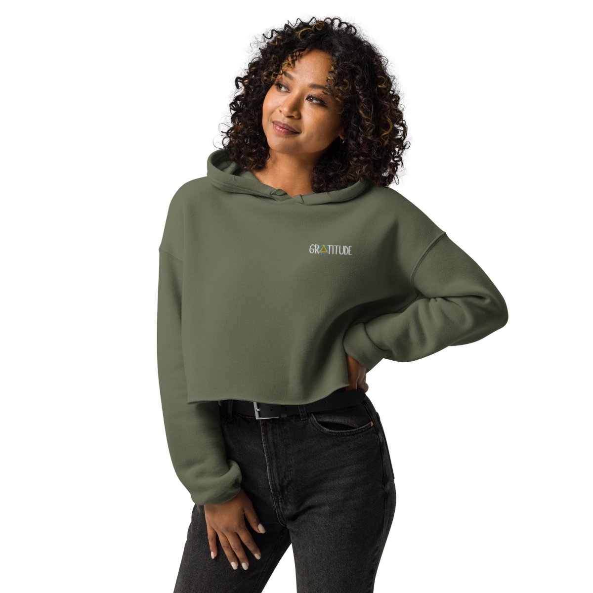 Gratitude Embroidered Women's Crop Hoodie - Stylish Pullover Sweatshirt for Casual Wear, Yoga & Street Fashion