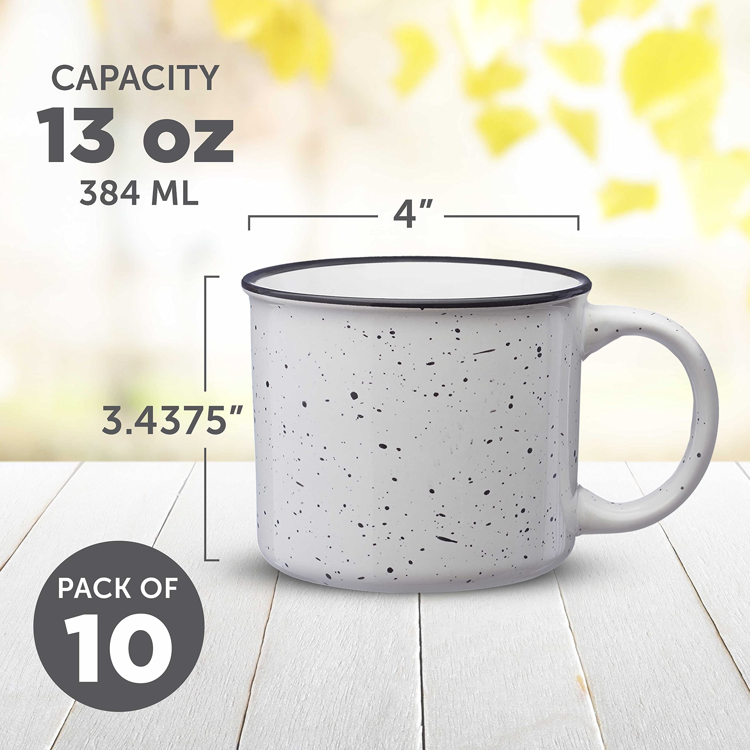 Premium Ceramic Campfire Coffee Mugs 13 oz (Set of 10) - Bulk Pack for Tea, Espresso, Cappuccino & Hot Chocolate - Durable White Porcelain Mugs - Perfect for Camping, Picnics, BBQs & Outdoor Adventures