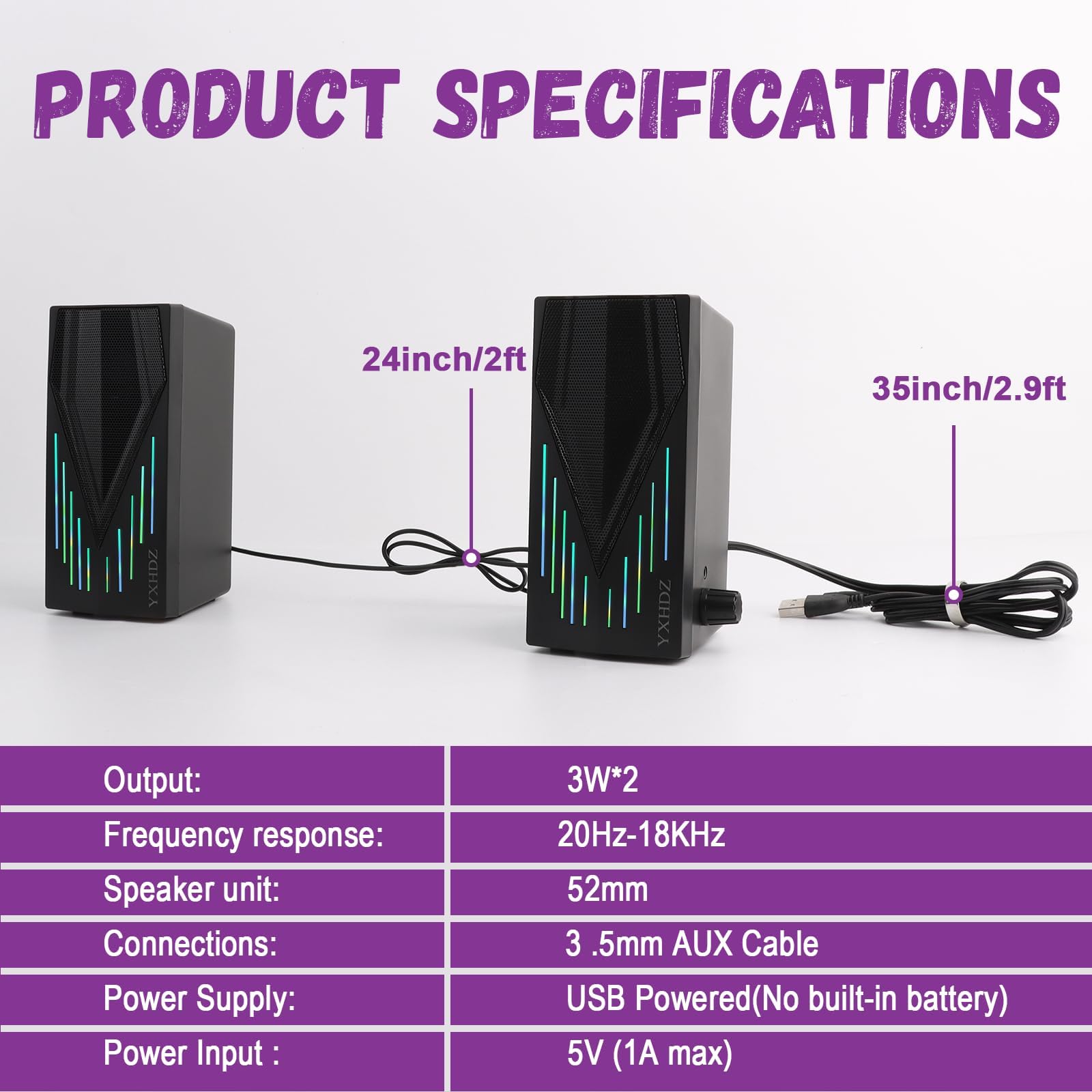 USB Powered Computer Speakers with RGB Lighting - 3.5mm Aux PC Gaming Speakers for Desktop, Laptop, Monitor & Tablet - Perfect for Gaming, Work & Home Entertainment