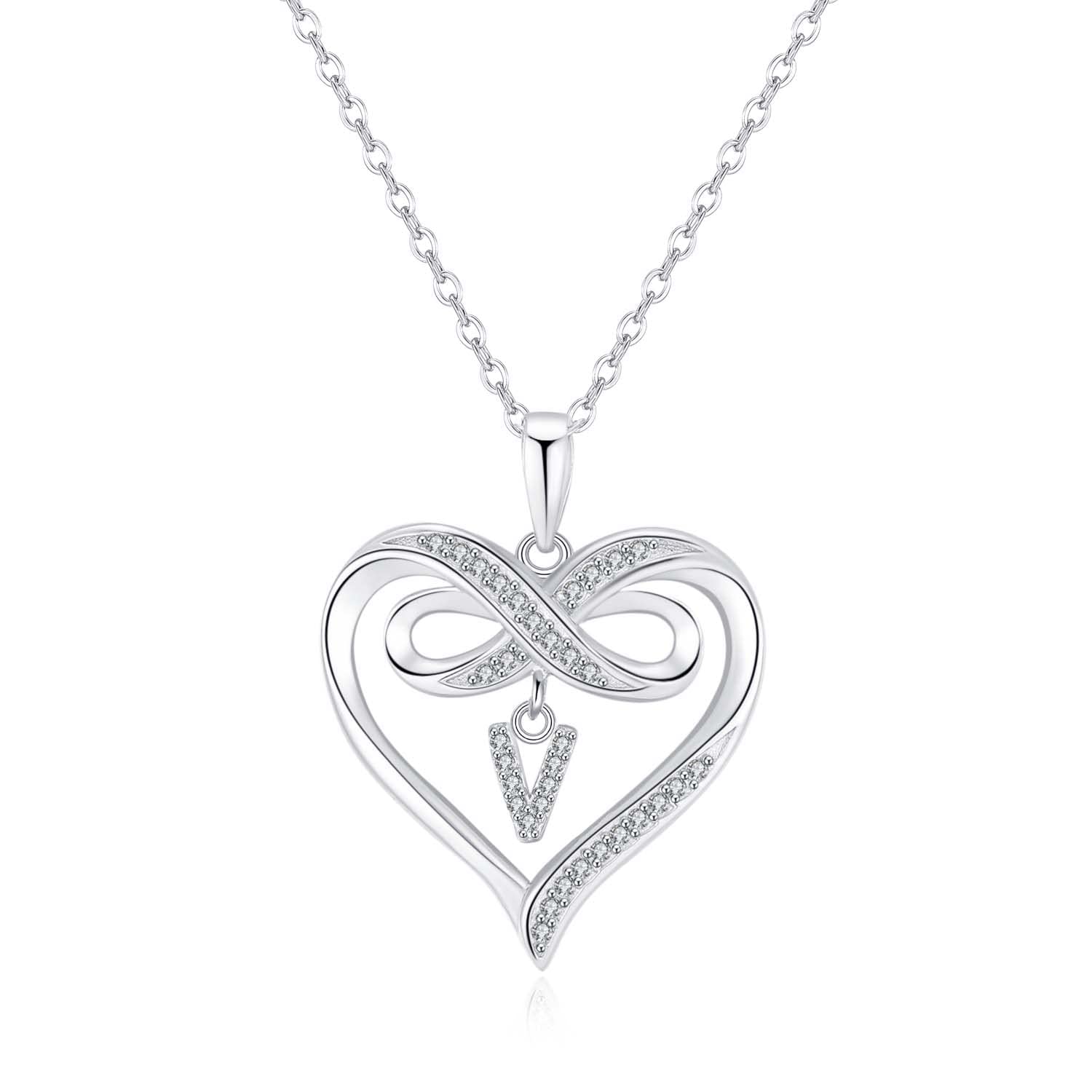 Infinity Heart Initial Necklace for Women - 925 Sterling Silver Personalized Name Necklace | Dainty Heart Pendant Jewelry Gift for Her | Perfect for Valentine's Day, Anniversary, Birthday & Everyday Wear