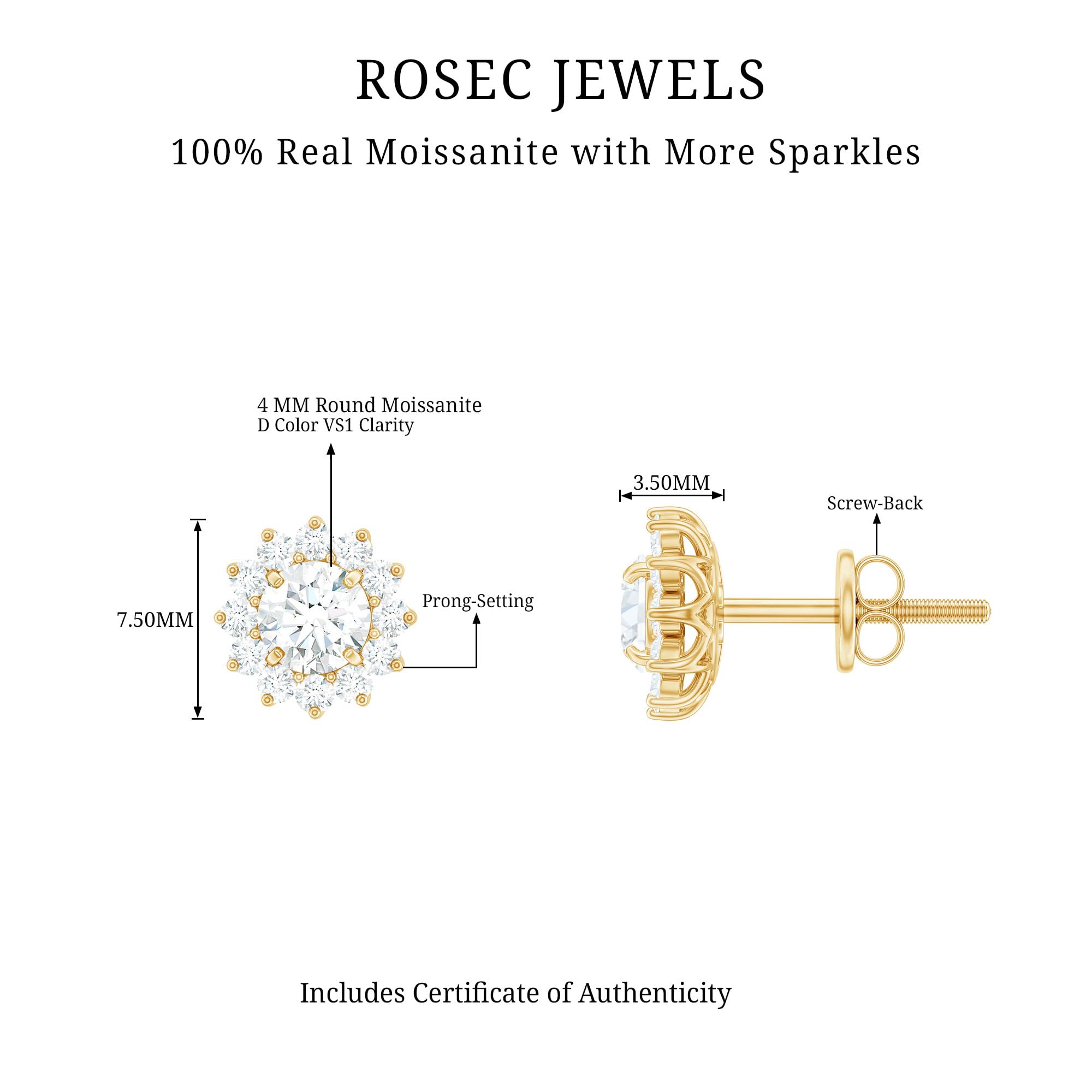 Certified D-VS1 Quality Moissanite Flower Stud Earrings for Women | Halo Engagement Earrings | Perfect Gift for Anniversary, Wedding & Special Occasions