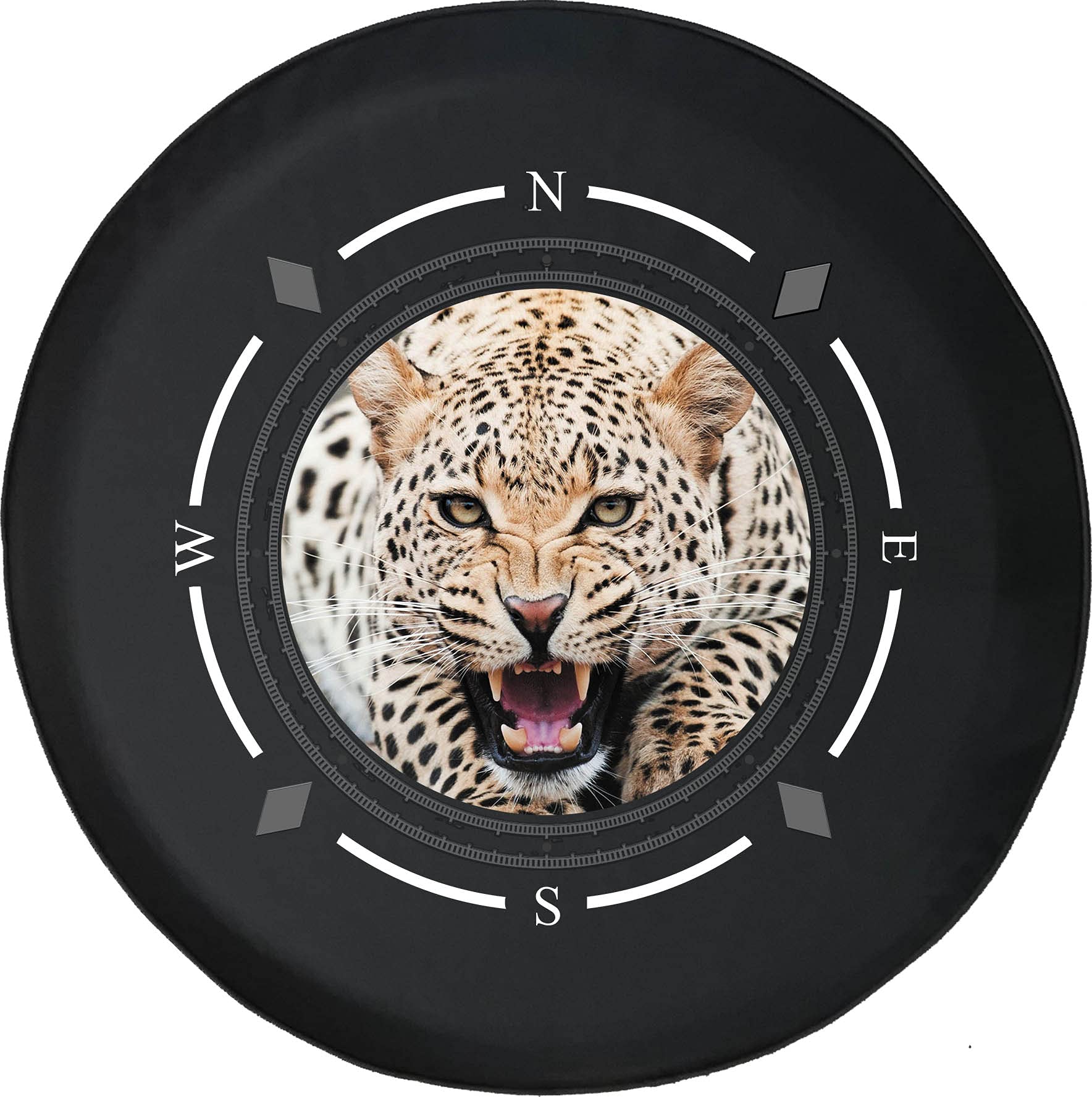 American Unlimited Spare Tire Cover with Compass & Leopard Print - Durable SUV, Trailer, RV Wheel Cover Accessories for Off-Road Adventures & Camping Trips