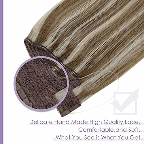 Premium Fish Line Halo Hair Extensions with Invisible Clips - Seamless 100% Human Hair Extensions for Length & Volume - Perfect for Weddings, Parties & Daily Styling
