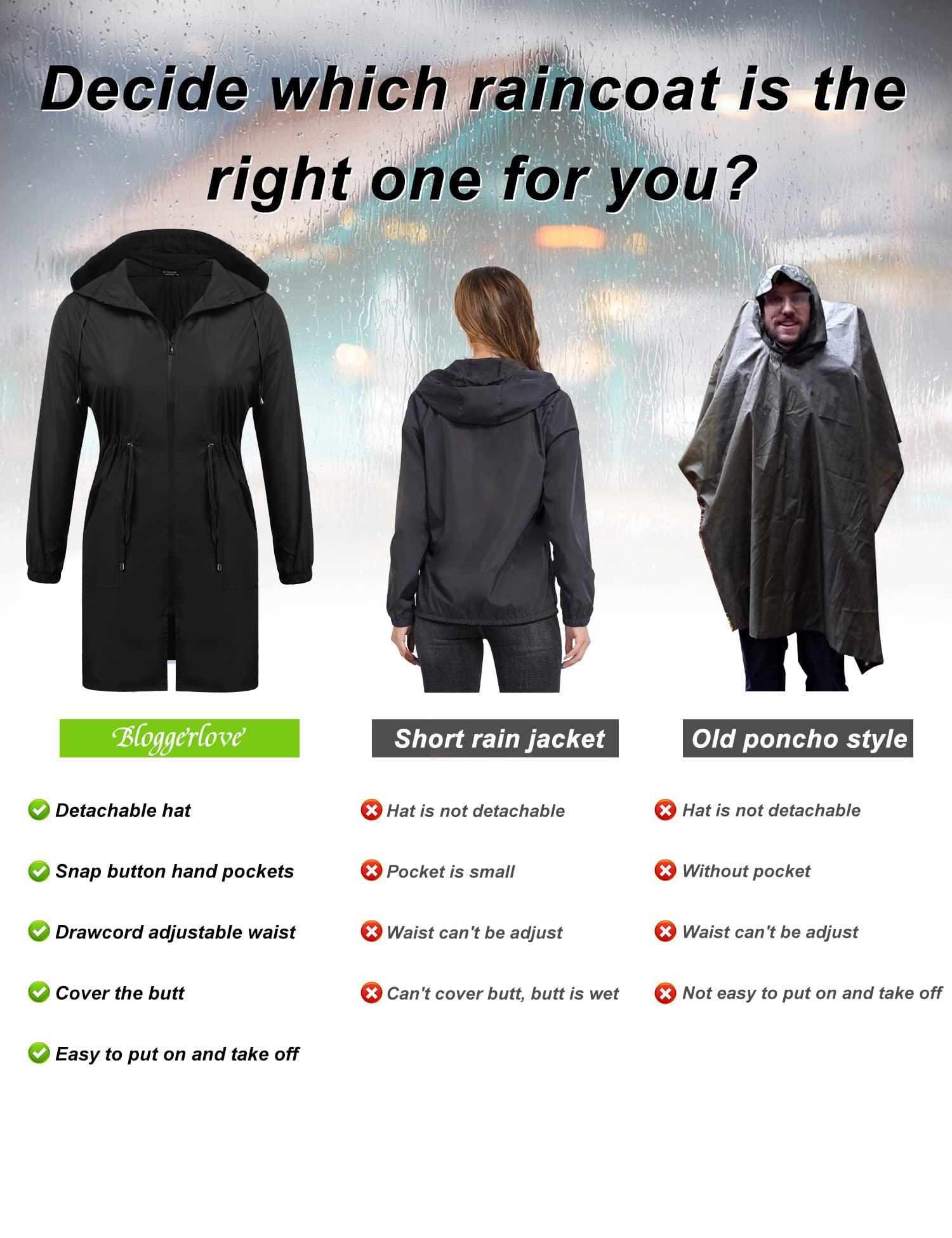 IN'VOLAND Women's Waterproof Rain Jacket - Plus Size Long Hooded Windbreaker with Pockets | Lightweight Outdoor Raincoat for Hiking, Commuting & Travel