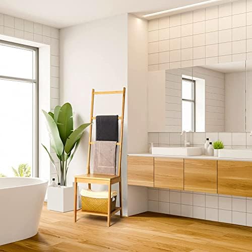 Wooden Freestanding Multi-Tier Towel Rack Stand with Shelf - Bathroom, Bedroom, Gym & Kitchen Towel Holder - Perfect for Organizing Hand Towels, Bath Towels & Decorative Storage