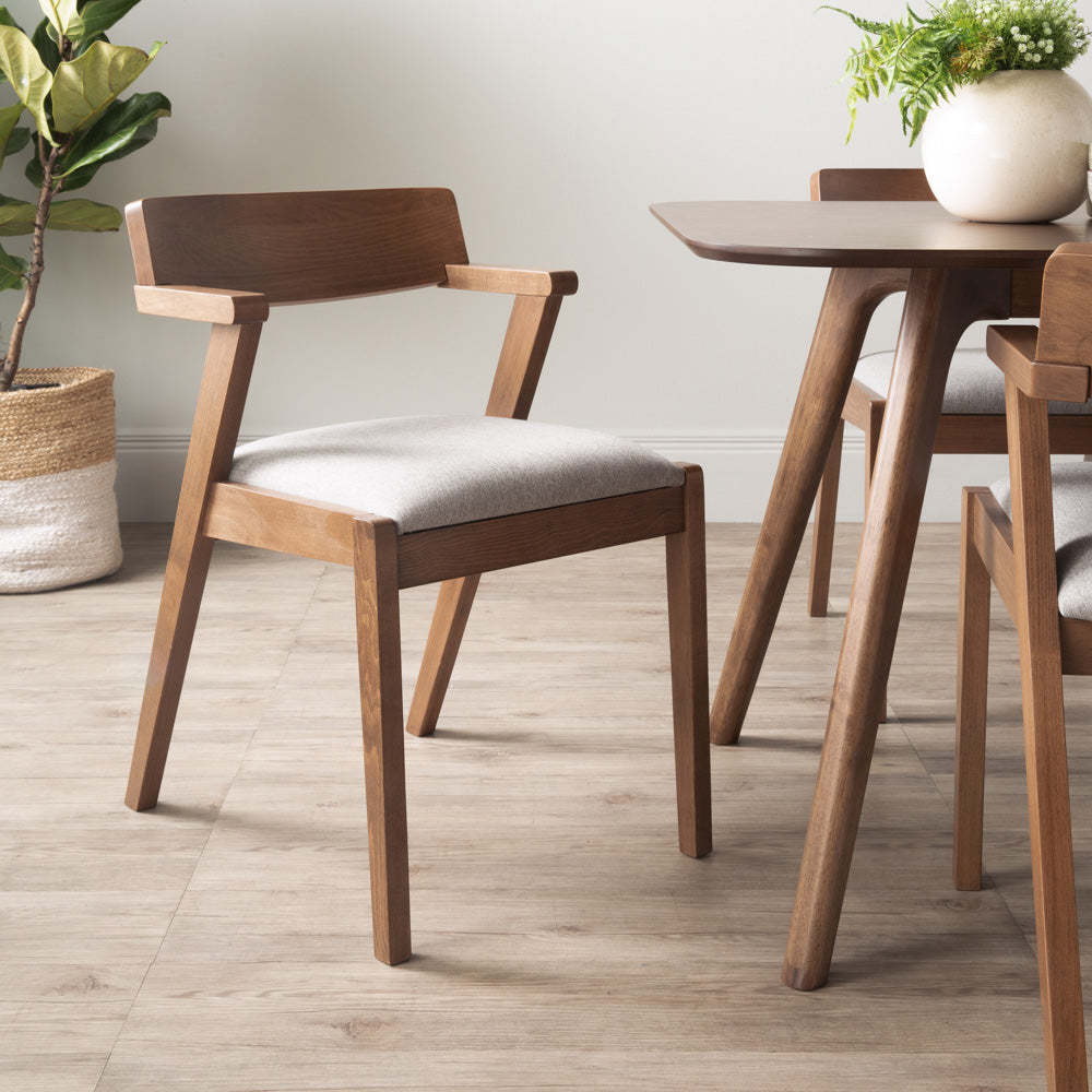 Zola Dining Chair - Walnut & Grey Upholstered Modern Wooden Chair for Kitchen, Dining Room, and Home Office - Comfortable Seating for Family Meals and Entertaining Guests