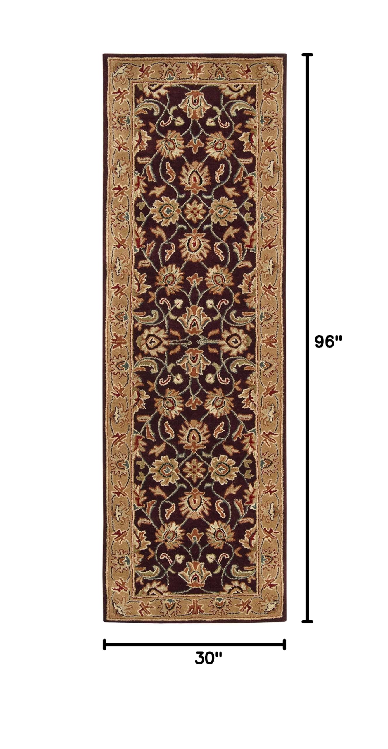 Hauteloom Cherryvale Wool Hallway & Kitchen Runner Rug - Traditional Design in Black, Beige, Red - 2'6