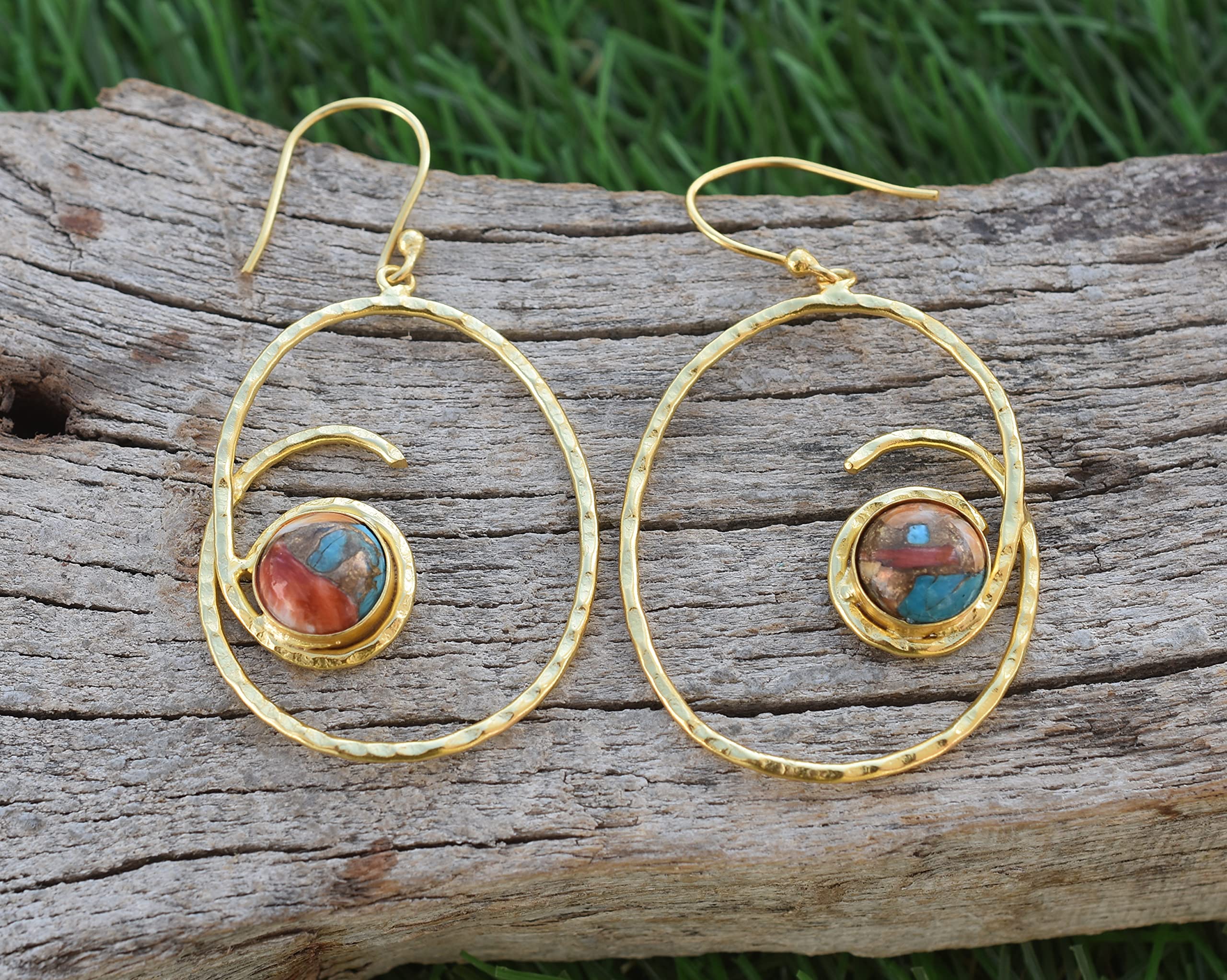 18K Gold Plated Turquoise Gemstone Earrings for Women - Handmade Western Style Jewelry Gift for Birthday, Anniversary, Wife, Mom, Sister - Perfect for Casual Wear, Parties & Special Occasions