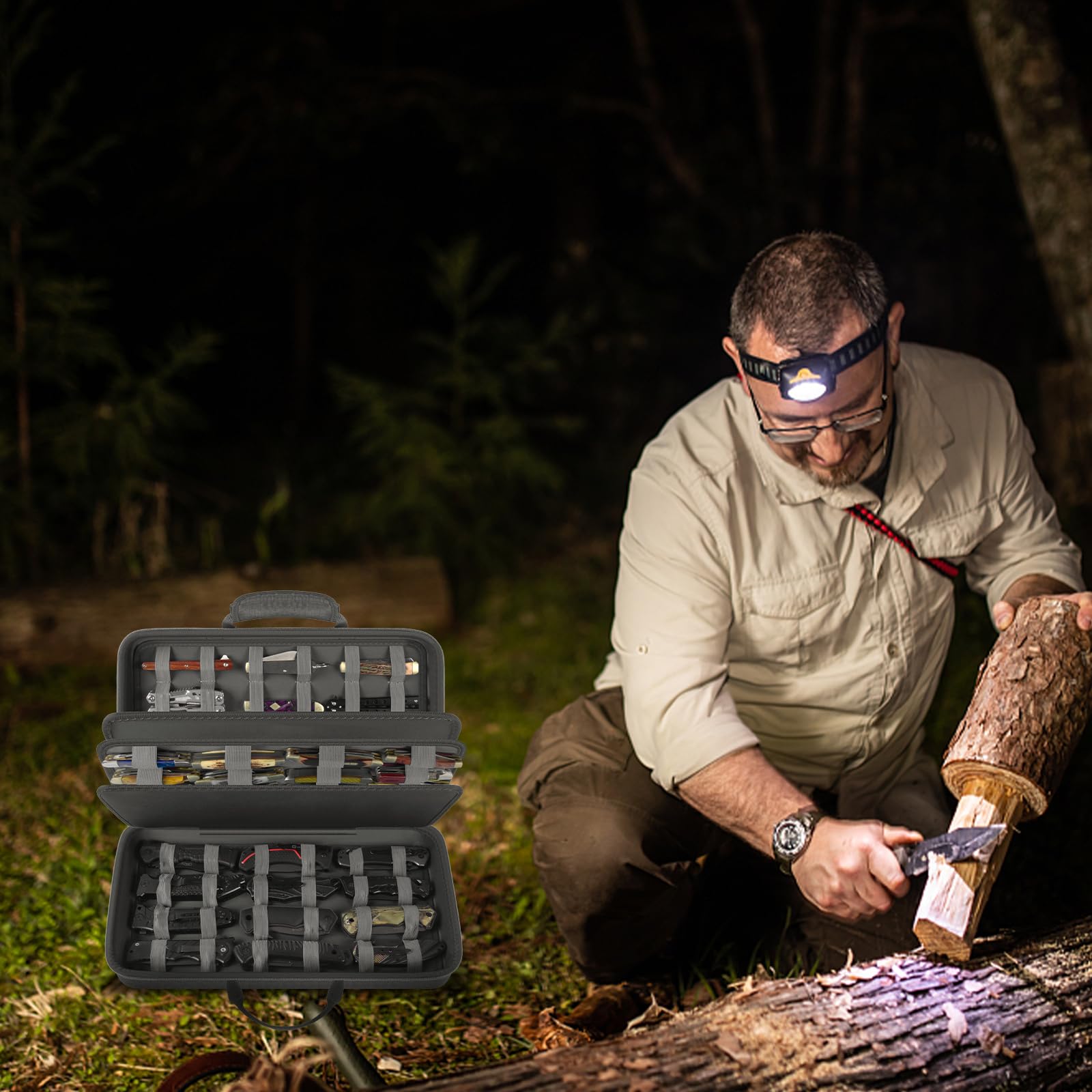 64+ Pocket Knives Display Case - Butterfly & Folding Knives Organizer Box - Tactical Knife Collection Storage for Survival, Outdoor, EDC (Grey) | Perfect for Home Display, Camping Gear & Collector's Showcase