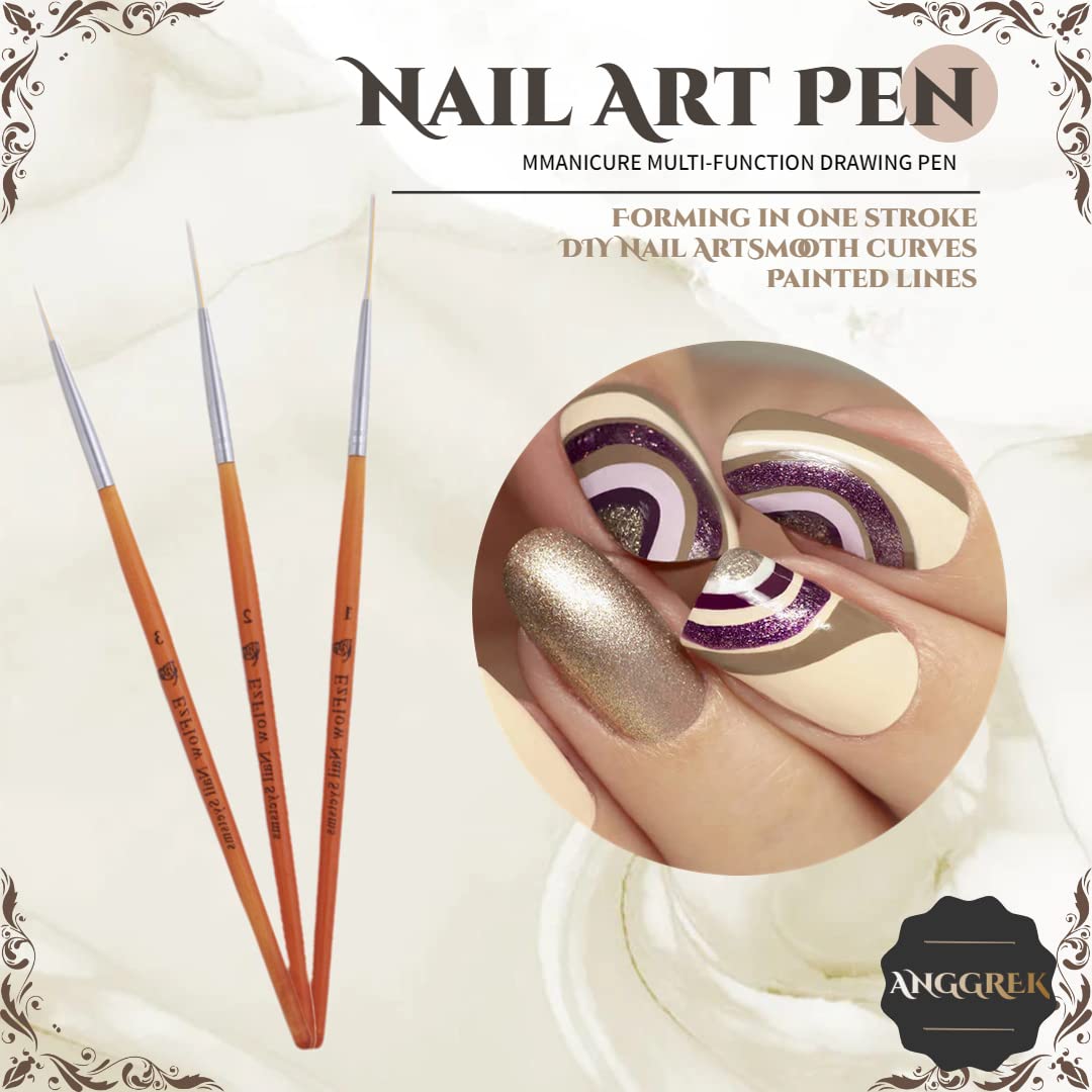 Winstonia 3Pcs Nail Art Brush Set - Professional Liner, Dotting & Drawing Tools for DIY Nail Designs | Perfect for Salon, Home Manicures & Creative Nail Art