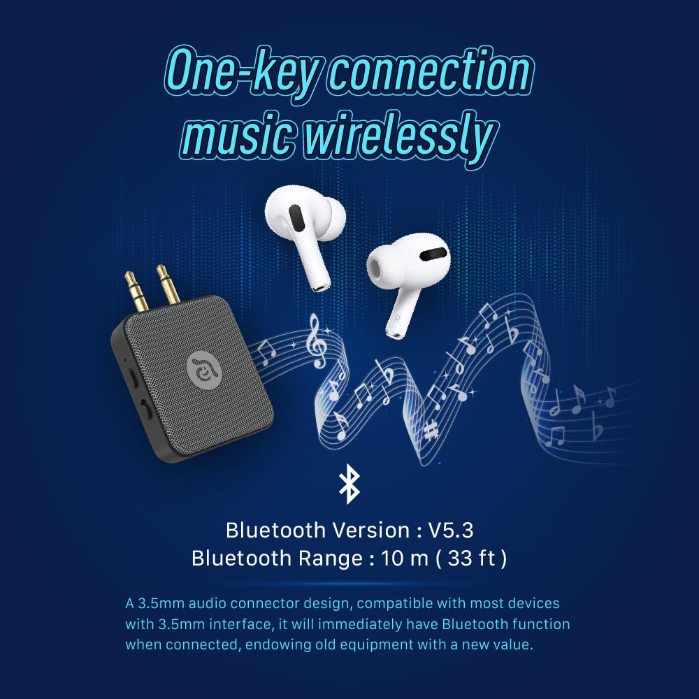 ADAM elements EVE II Bluetooth Transmitter & Receiver - Wireless Audio Adapter with Foldable Dual 3.5mm AUX Plug for Nintendo Switch, Smart TV, Home & Car Stereo, Airplane Headphones | Perfect for Gaming, Travel & Home Entertainment