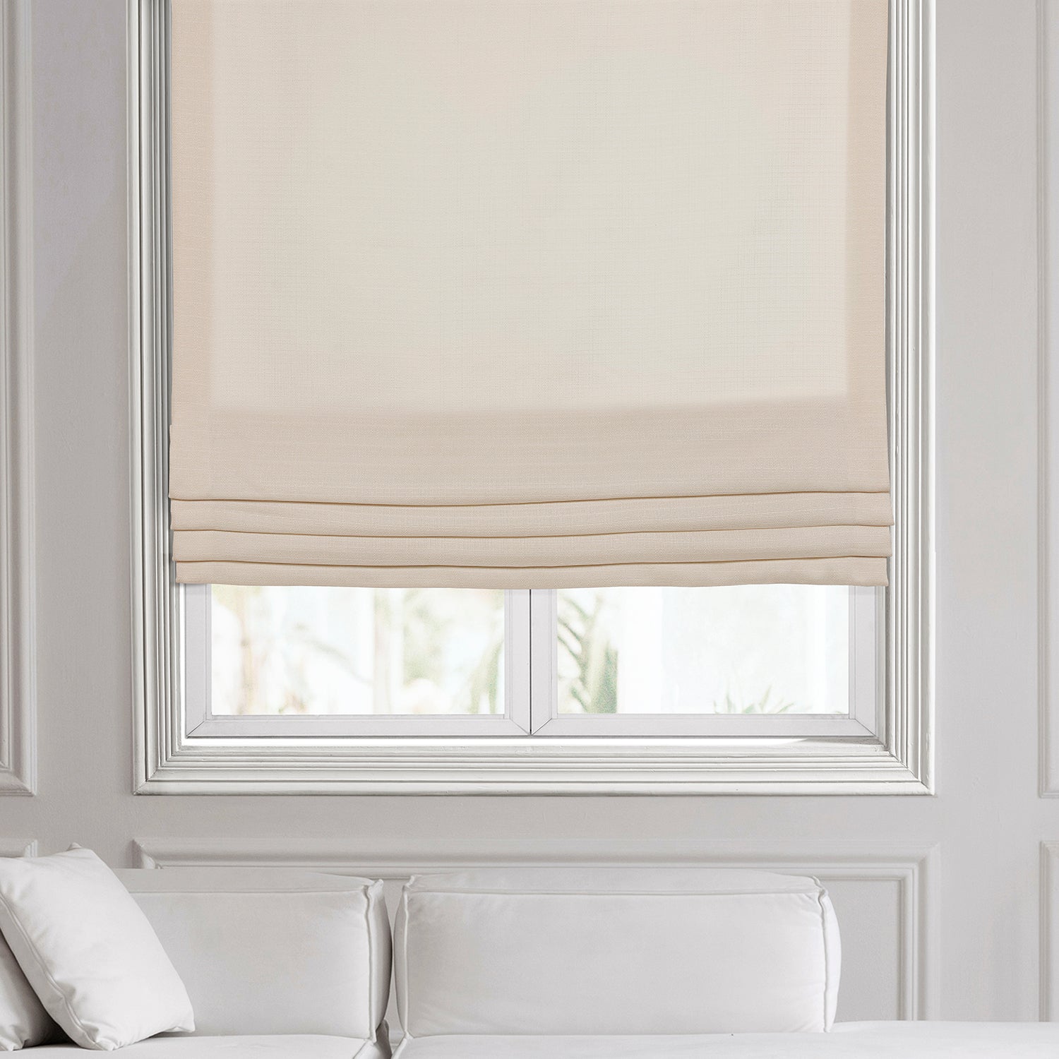 Premium Italian Faux Linen Roman Shade - Elegant Parchment Cream Window Treatment for Living Room & Bedroom Decor