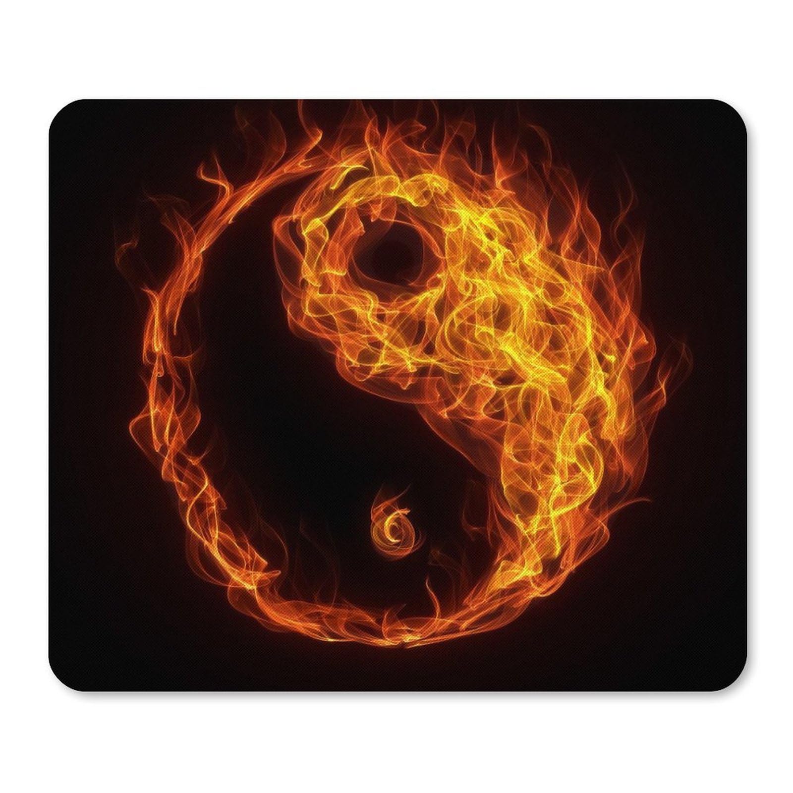 Durable Yin Yang Fire Design Non-Slip Waterproof Gaming Mouse Pad - 25x30cm Unisex Office & Home Computer Accessory for PC, Laptop, Workstation