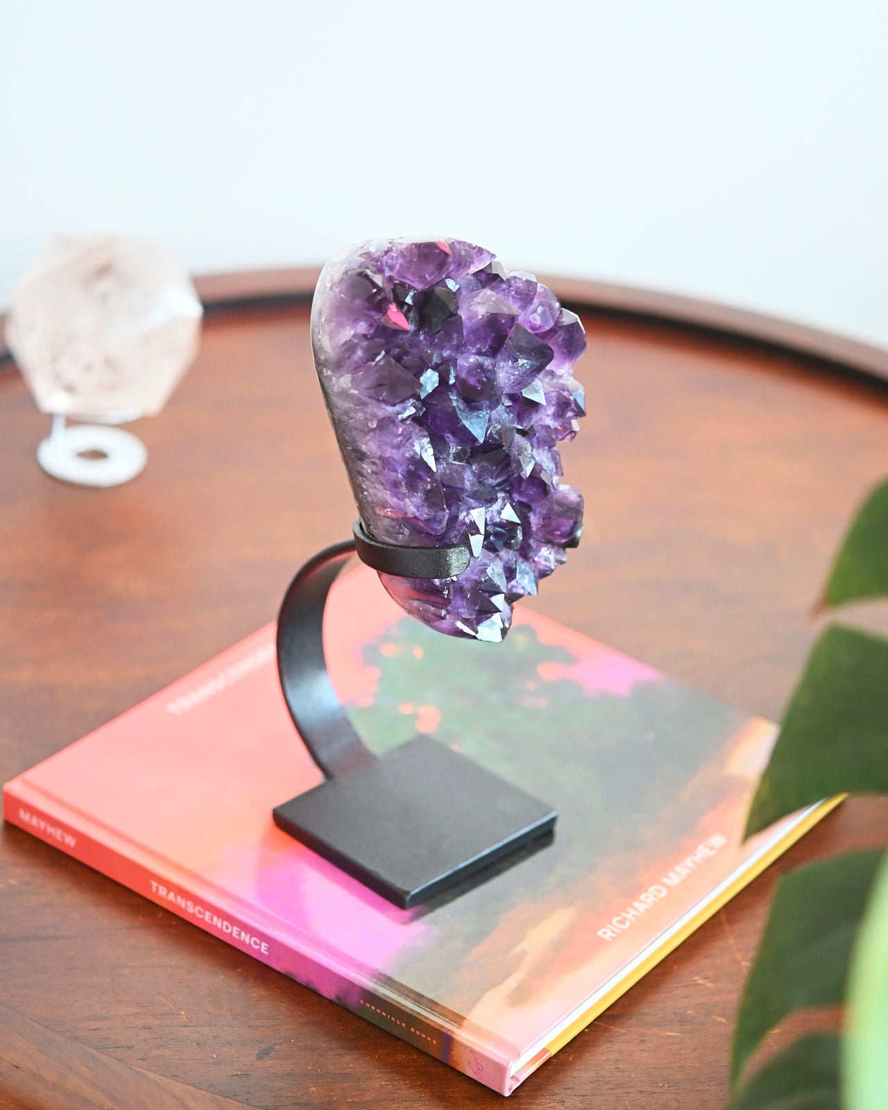 Natural Amethyst Crystal Geode on Wooden Stand - 4.7lbs Healing Stone for Home Decor, Meditation & Spiritual Gifts