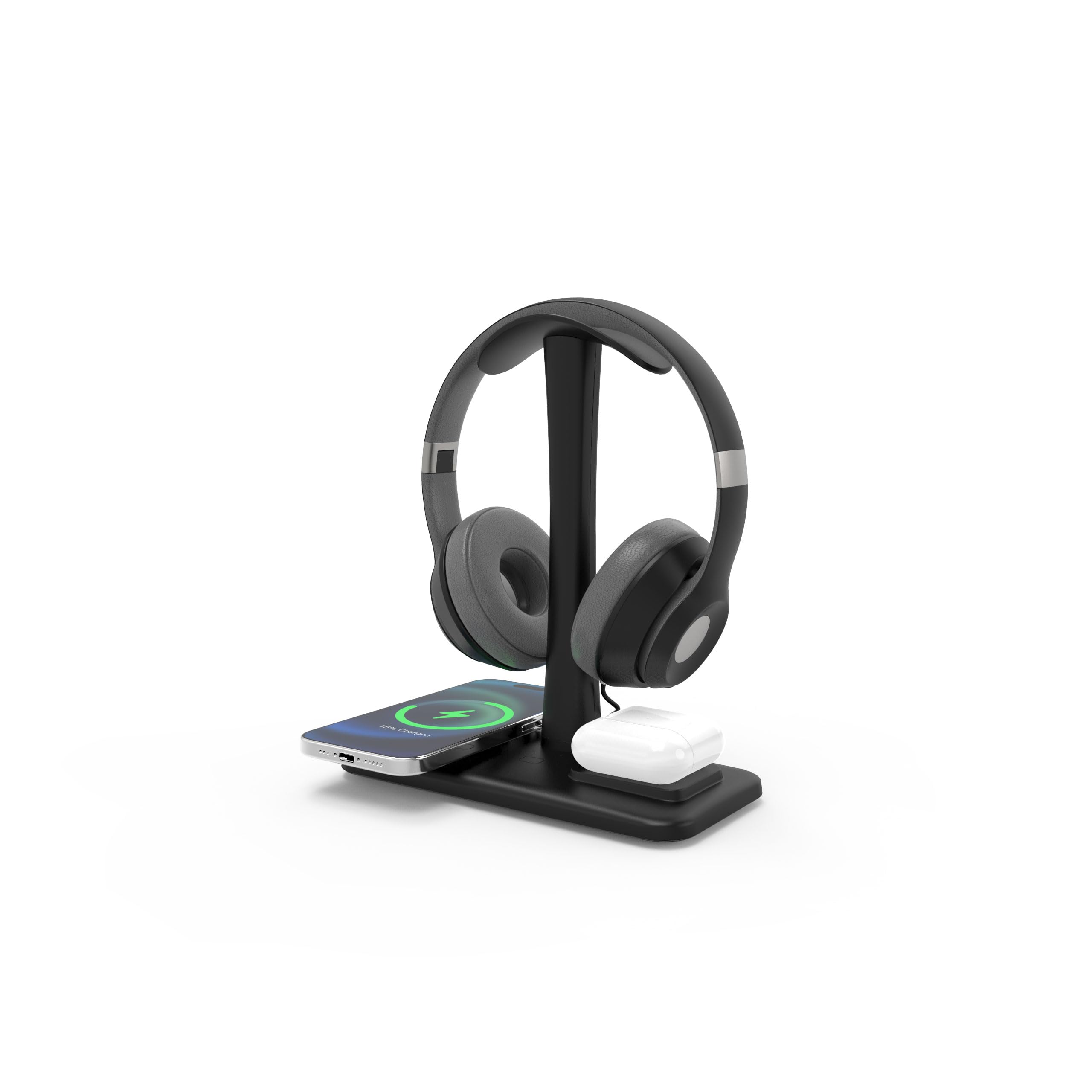 5 in 1 Wireless Charging Headphone Stand - 15W Fast Charging Station for iPhone 15/14/13/12/11/XS/XR/X, AirPods 3/2/Pro/2 - Gaming Headset Holder with USB Ports - Perfect for Office, Gaming & Home Desk Organization (Black)