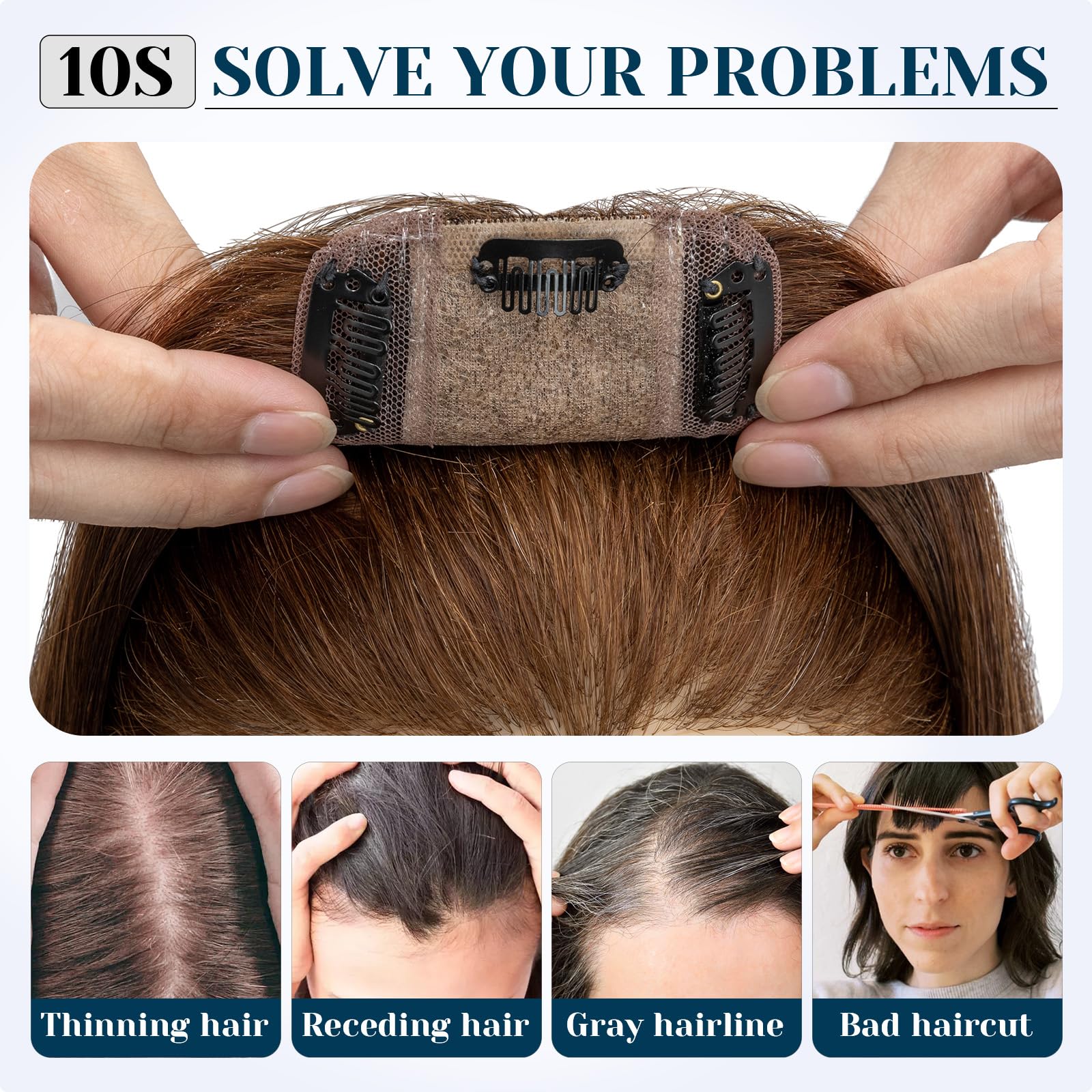 Benehair Clip-in Human Hair Topper for Women with Thinning Hair - 10