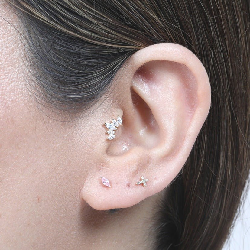 14K Yellow Gold Marquise Cut Five Petal Lotus Stud Earrings - Dainty Floral Jewelry for Women, Perfect for Everyday Wear & Special Occasions
