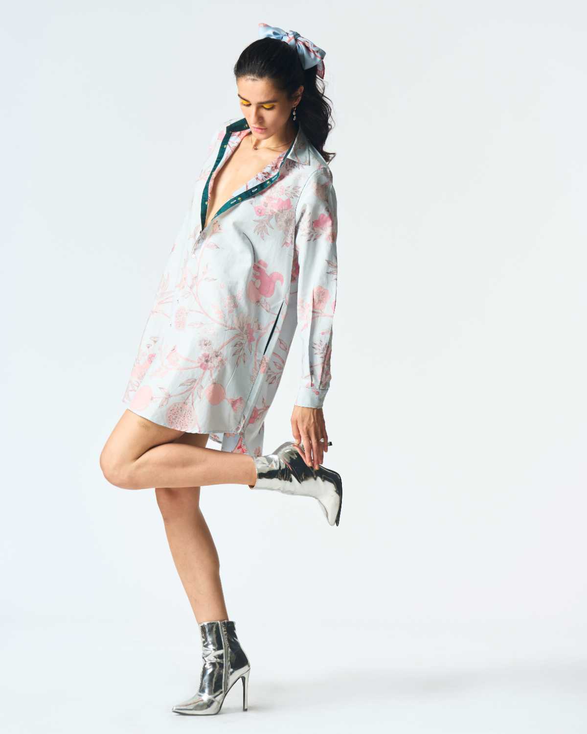 Oversized Cotton Silk Shirt in Ice Blue - Loose Fit Casual Blouse for Women, Perfect for Office, Travel & Everyday Wear