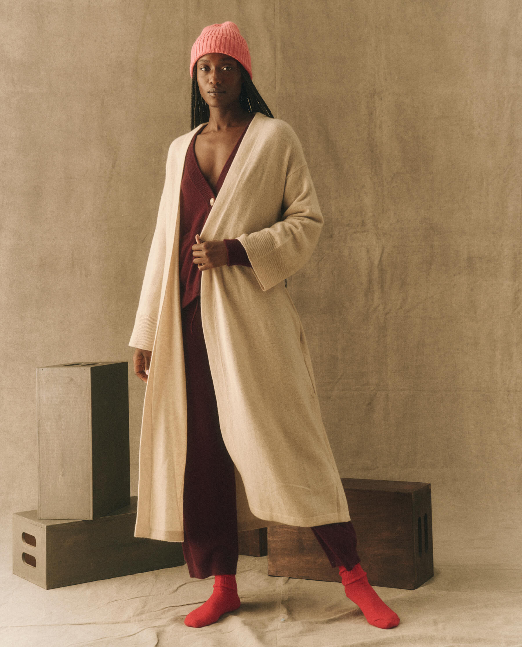 Cozy Oat Sweater Robe for Women - Soft Long Sleeve Bathrobe with Pockets - Perfect for Loungewear, Spa Days & Relaxing at Home