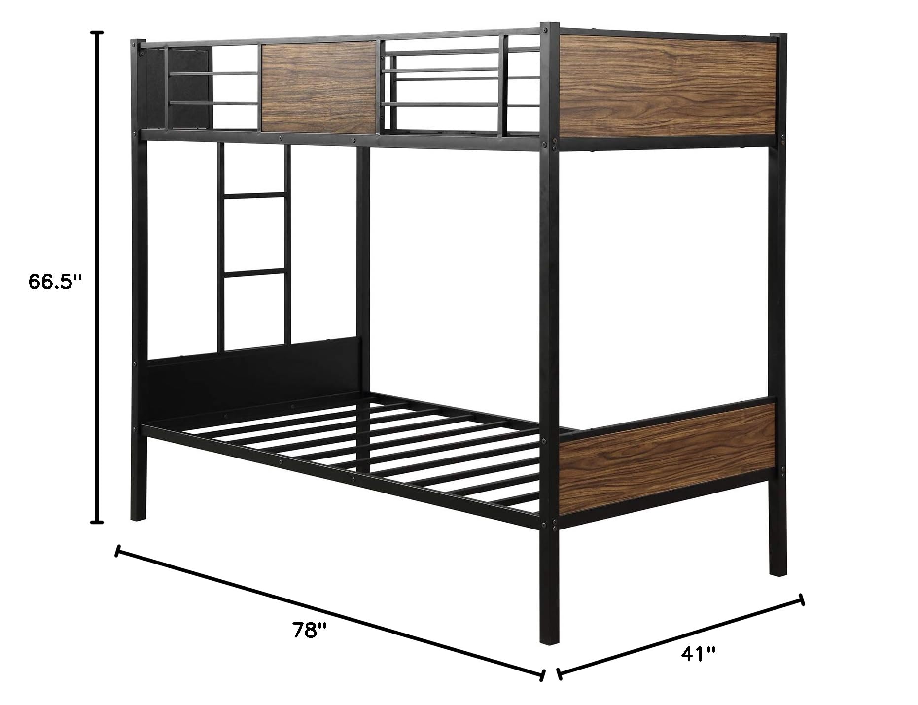 Modern Steel Twin-Over-Twin Bunk Bed Frame with Safety Rail & Built-in Ladder - Sturdy Metal Bunk Bed for Kids, Teens, Boys & Girls - Space-Saving Bedroom & Dorm Furniture (Brown) | Perfect for Shared Kids' Rooms, Sleepovers & Small Spaces