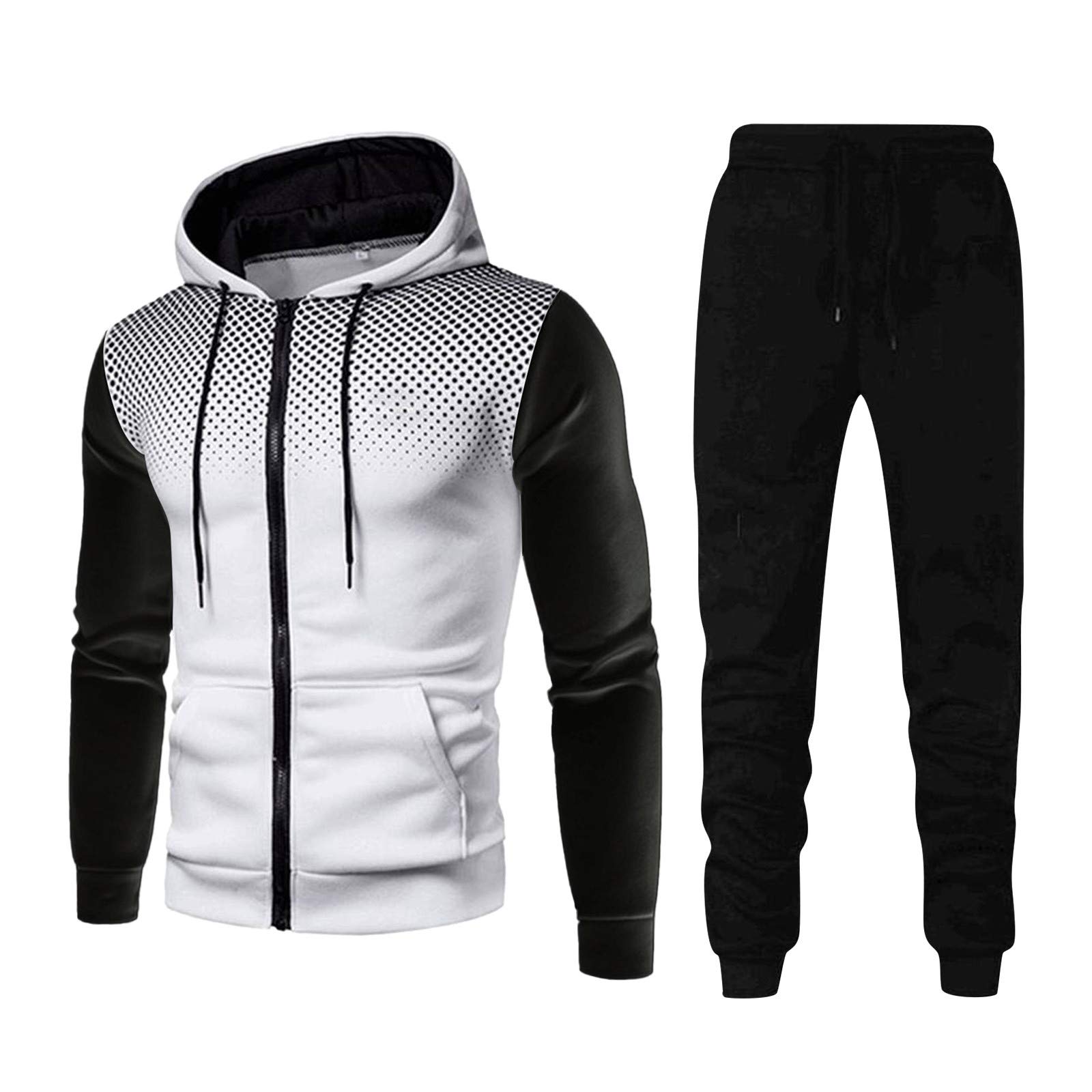 Men's White Tuxedo Pants Set with Long Sleeve Dotted Sweatshirt - Formal & Casual Outfit for Weddings, Parties and Office Wear