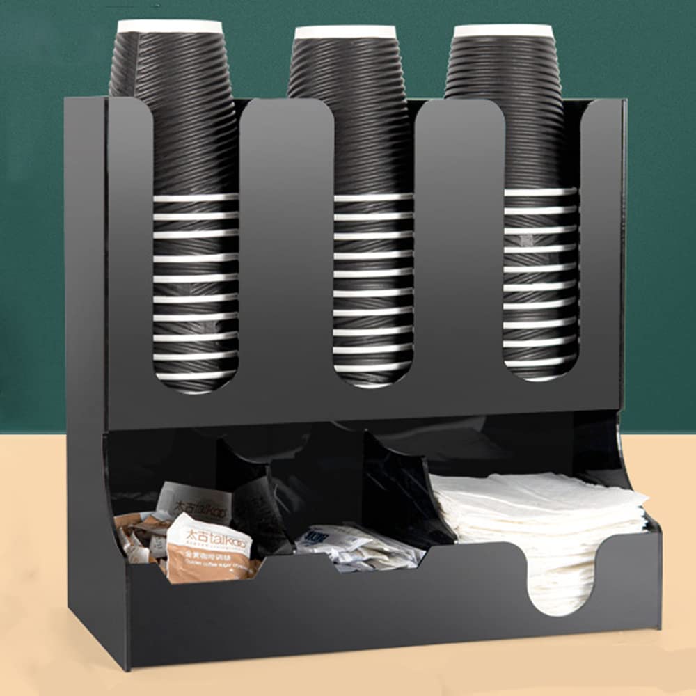 6-Compartment Coffee Condiment Organizer - Black Countertop Cup Lid Holder for Coffee Bar Accessories | Perfect for Kitchen, Office & Coffee Shop Organization
