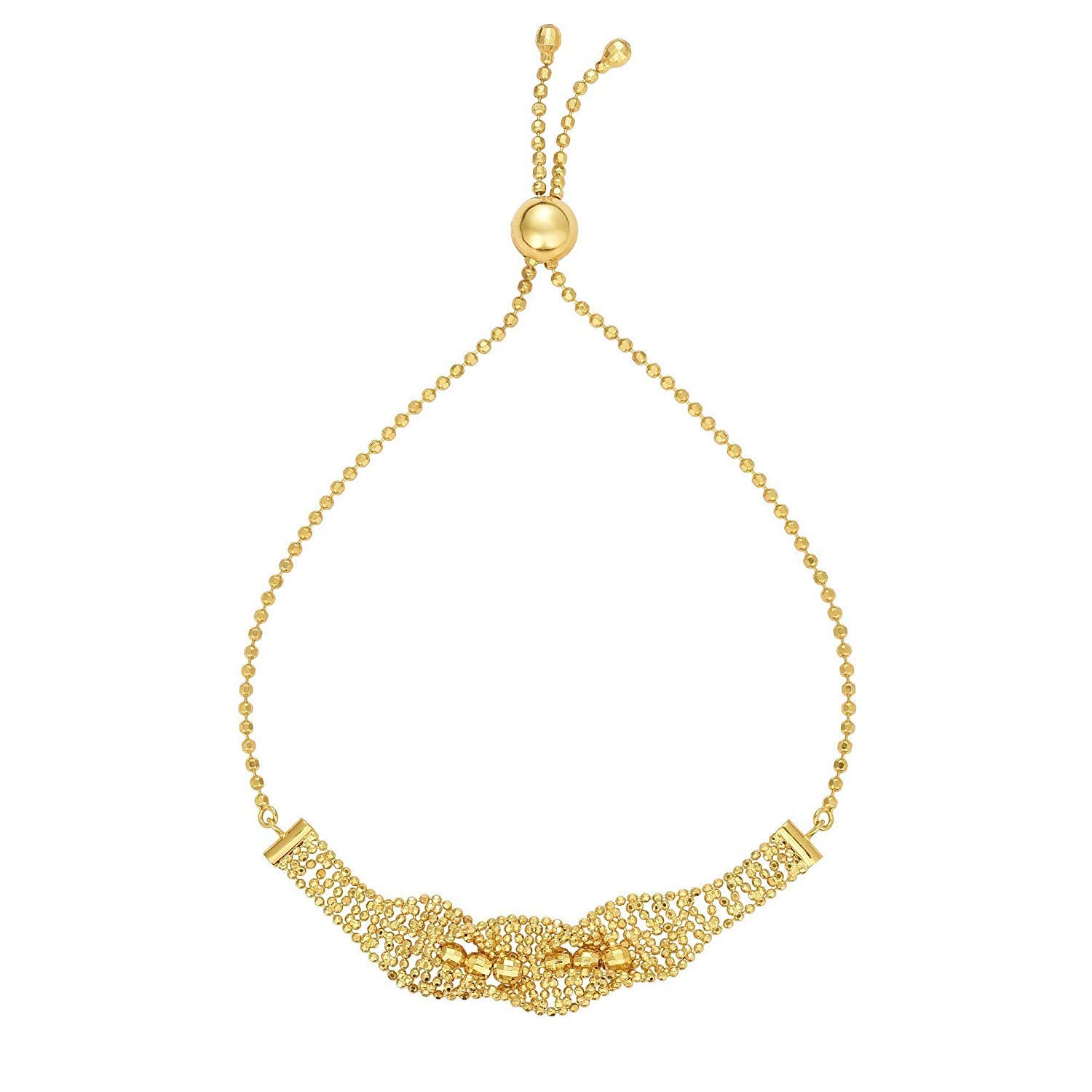14K Yellow Gold Diamond-Cut Adjustable Bolo Bracelet for Women - Friendship Gift - 9.25
