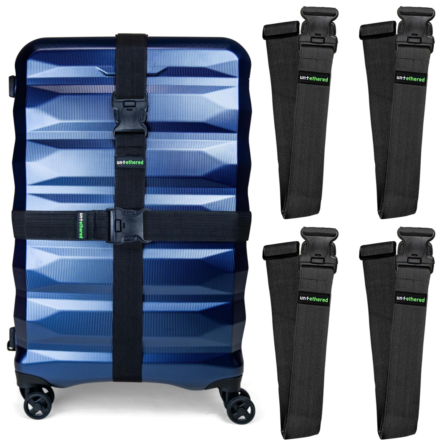 4-Pack TSA-Approved Luggage Straps | Heavy-Duty Adjustable Suitcase Belt Straps for Secure Travel | Durable Buckle Straps for Luggage Wrapping | Perfect for Airplane, Train & Road Trips