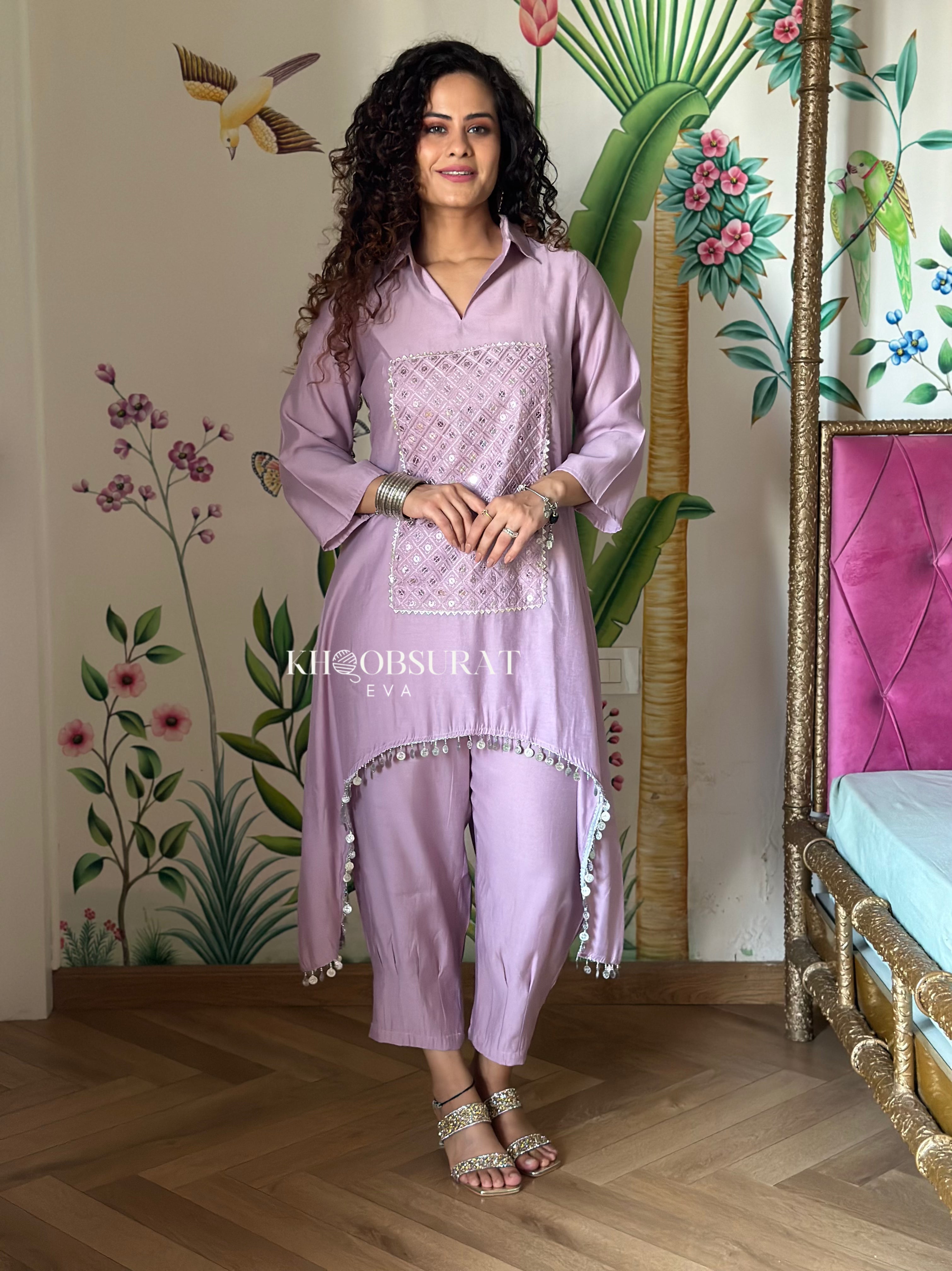Lavender Sequin Kurta Set for Women | Elegant Embroidered Indian Ethnic Outfit | Perfect for Festivals, Weddings & Special Occasions