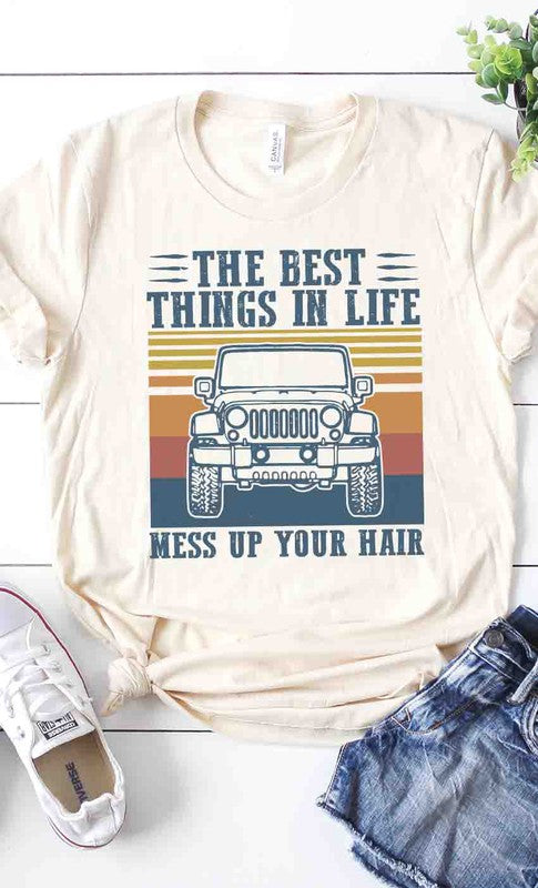 Jeep Life Messy Hair Graphic T-Shirt for Men & Women - 100% Cotton Vintage Style Tee (Made in USA) - Perfect for Off-Road Adventures, Casual Outings & Jeep Enthusiasts